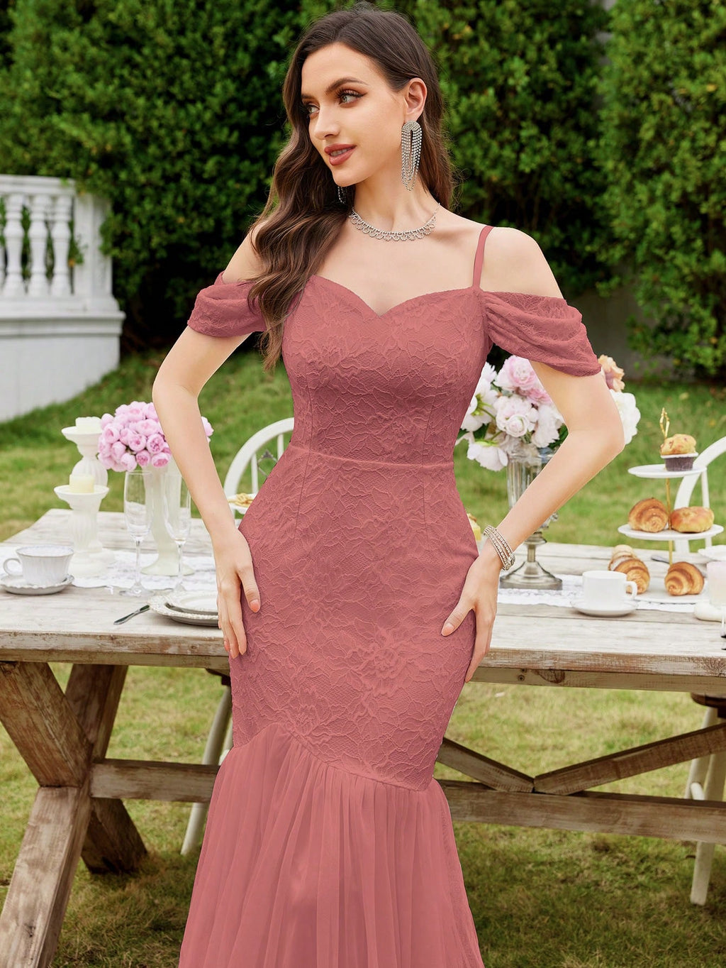 MIUSOL Floral Lace Off-Shoulder Mermaid Formal Party Fitted Maxi Dress Wedding - image 18