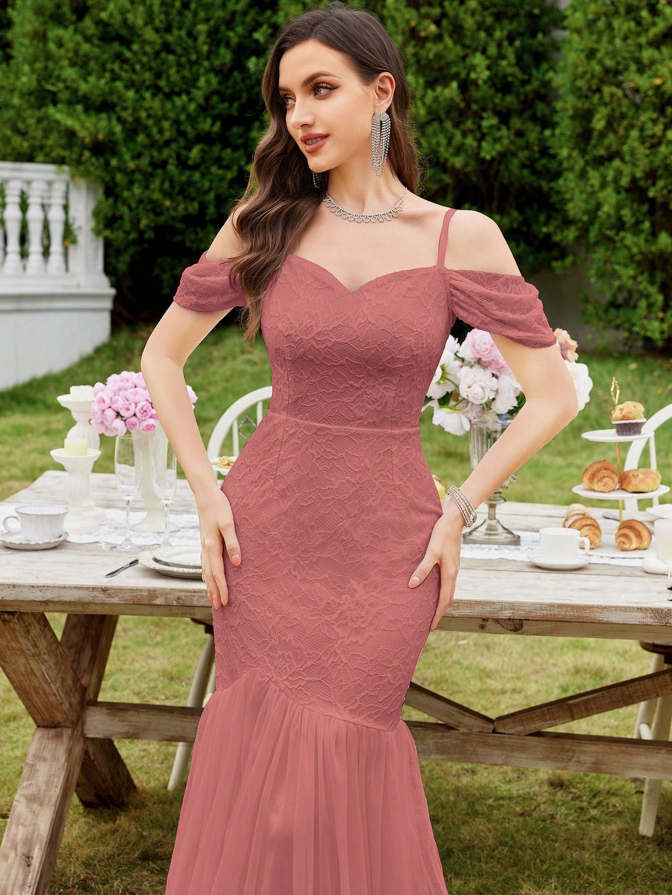 MIUSOL Floral Lace Off-Shoulder Mermaid Formal Party Fitted Maxi Dress Wedding - image 18