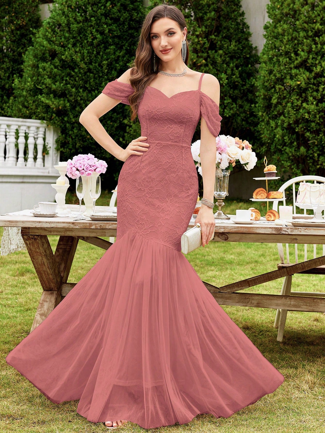 MIUSOL Floral Lace Off-Shoulder Mermaid Formal Party Fitted Maxi Dress Wedding - image 13