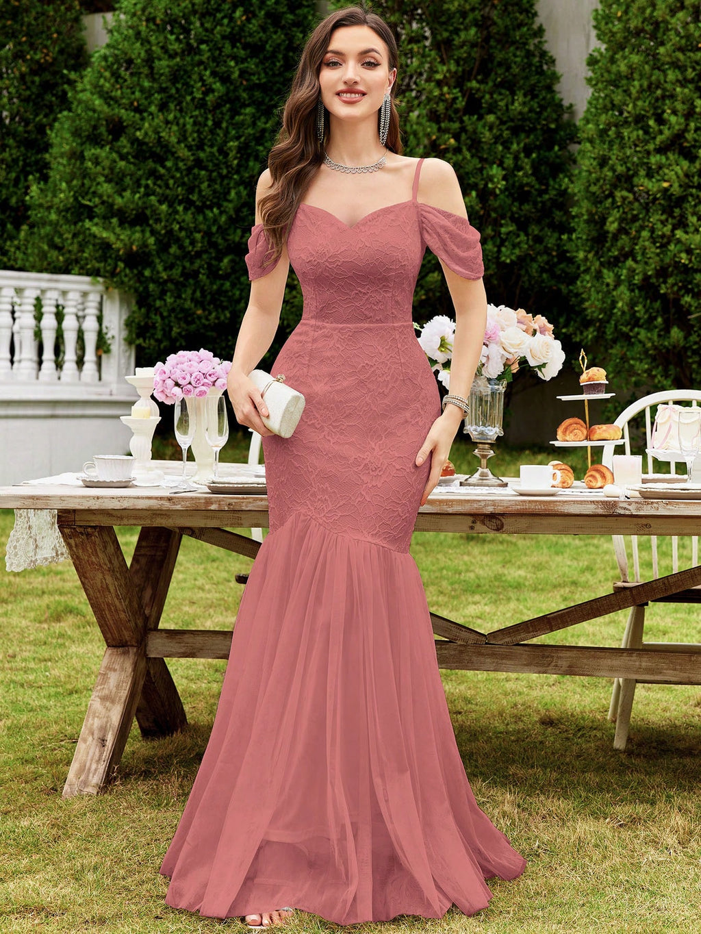 MIUSOL Floral Lace Off-Shoulder Mermaid Formal Party Fitted Maxi Dress Wedding - image 15