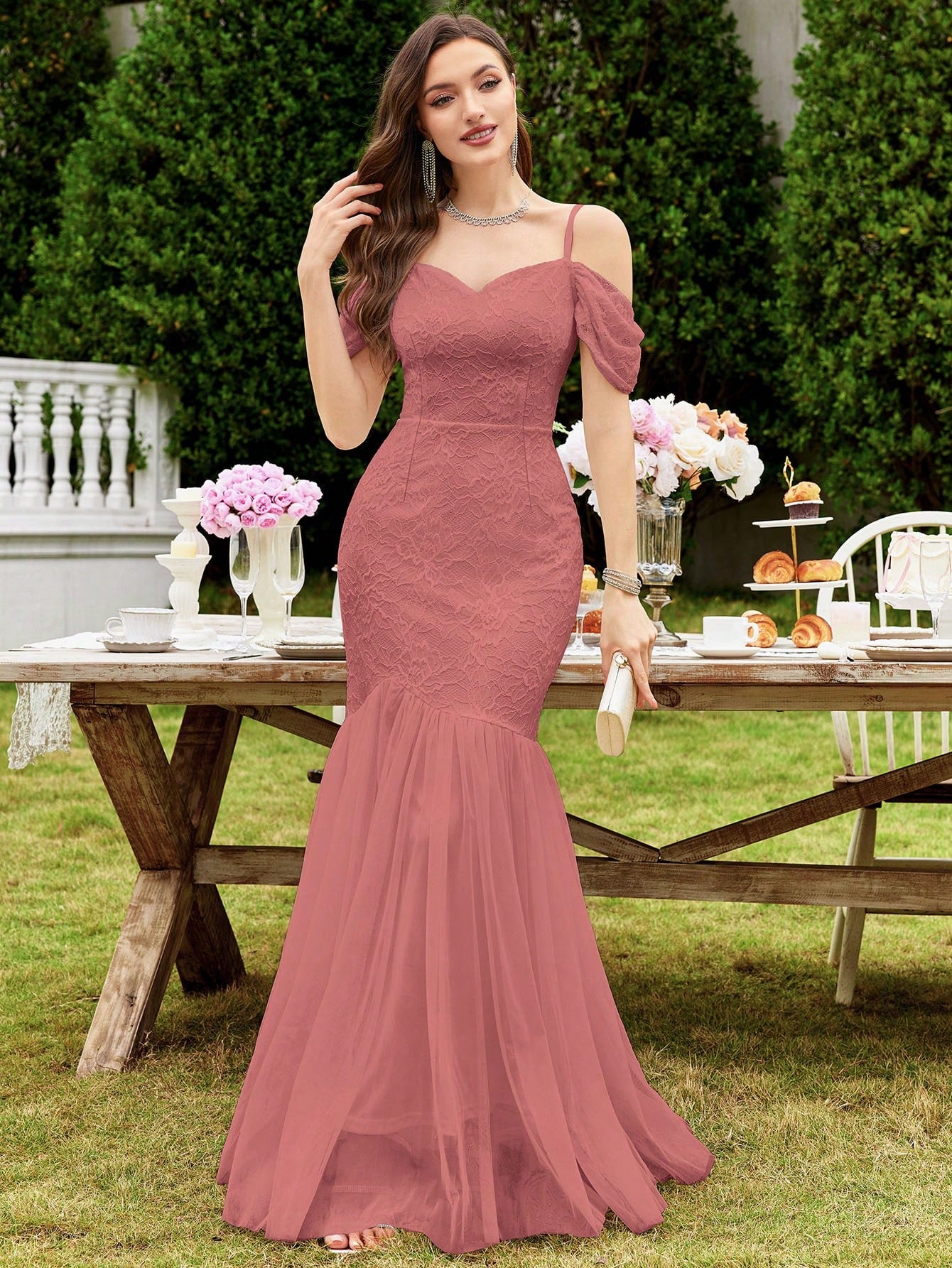 MIUSOL Floral Lace Off-Shoulder Mermaid Formal Party Fitted Maxi Dress Wedding - image 11