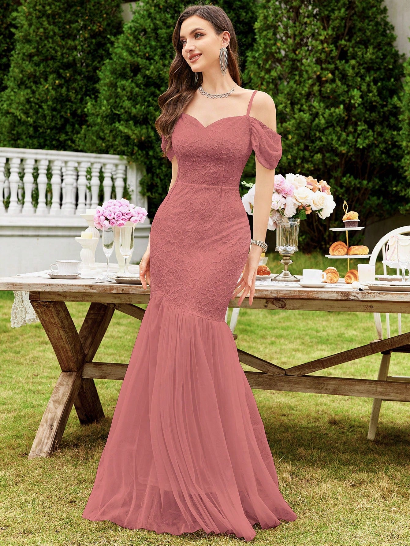 MIUSOL Floral Lace Off-Shoulder Mermaid Formal Party Fitted Maxi Dress Wedding - image 16