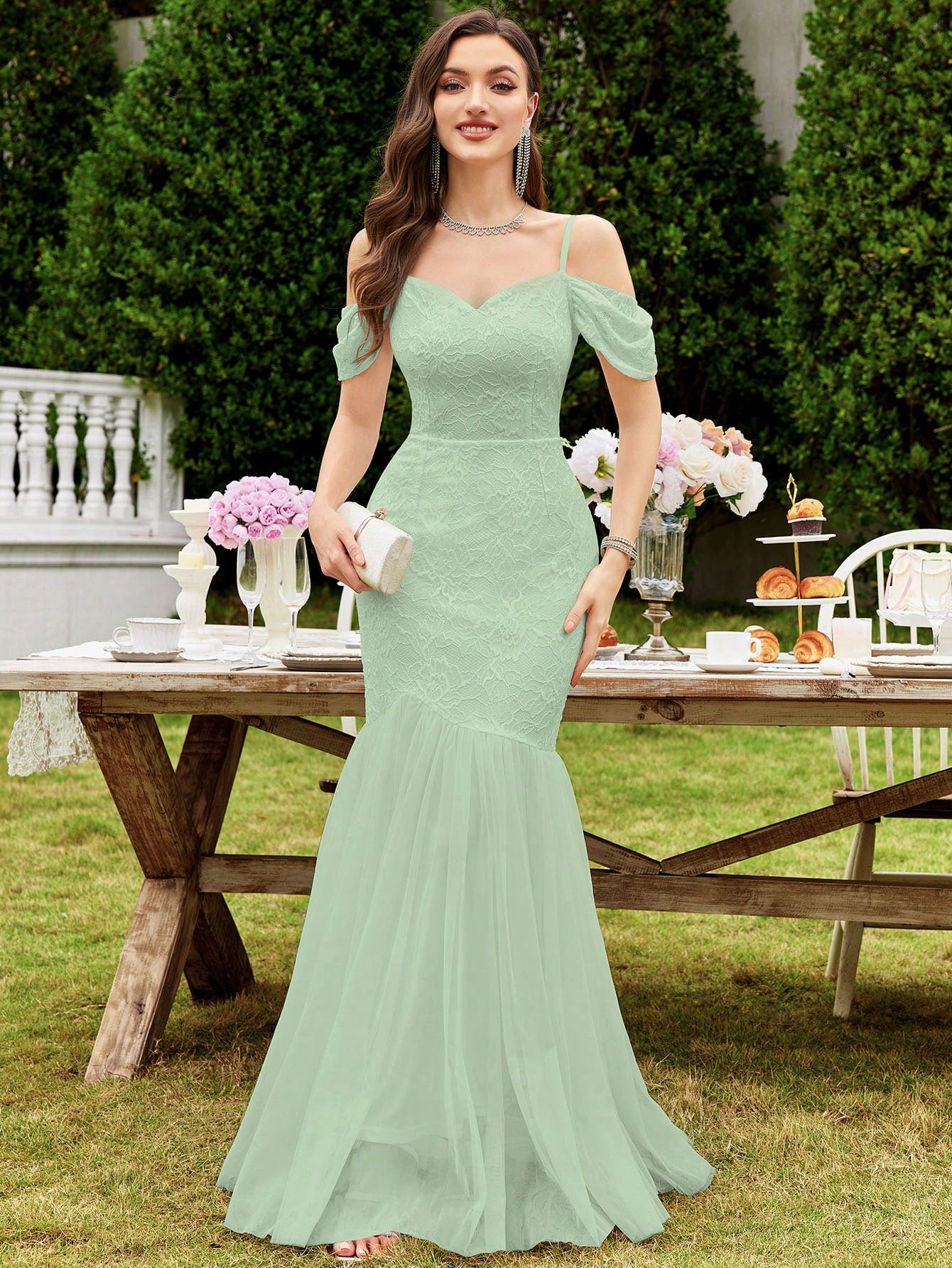 MIUSOL Floral Lace Off-Shoulder Mermaid Formal Party Fitted Maxi