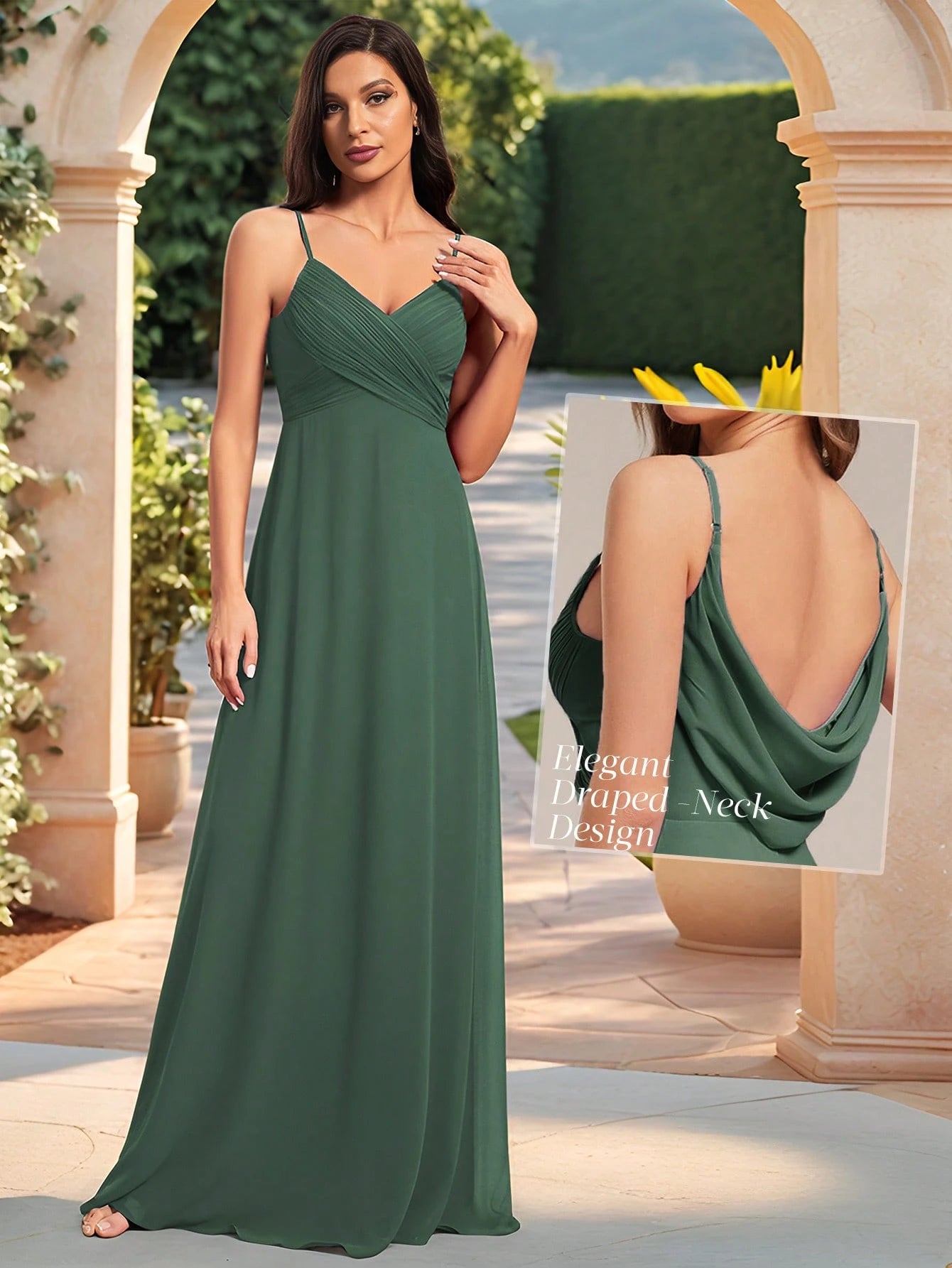 EVERPRETTY Spring Chiffon Spaghetti Strap Backless Pleated Pink