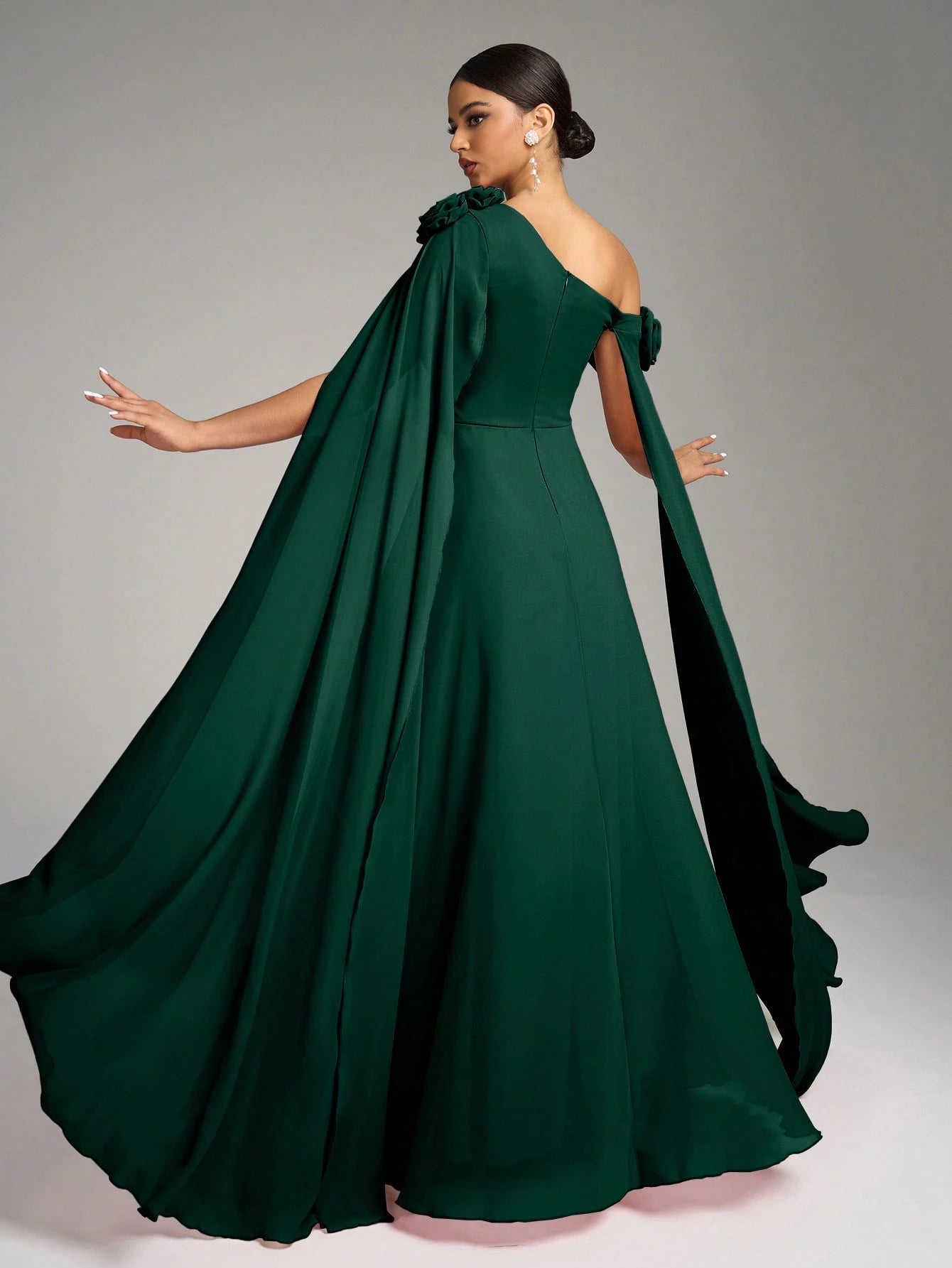 SUPGIR Asymmetrical Neck Floral Decor Long Flounce Waist Maxi Chiffon Dress, Bridesmaid Dress Wedding Elegant - image 16