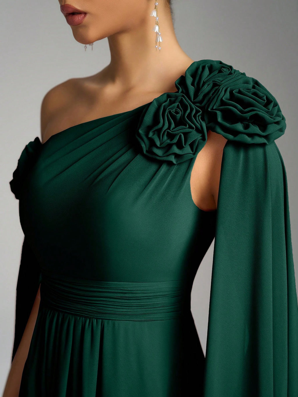 SUPGIR Asymmetrical Neck Floral Decor Long Flounce Waist Maxi Chiffon Dress, Bridesmaid Dress Wedding Elegant - image 17