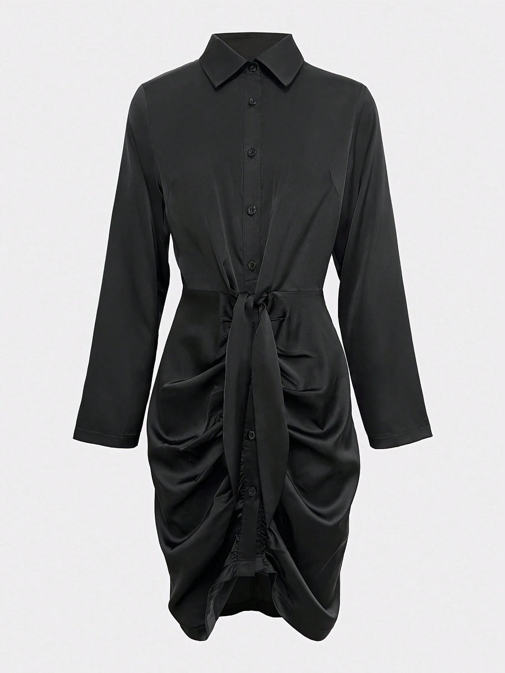 Pleated Button Dress, Elegant Button Fitted Dress, Women Clothing