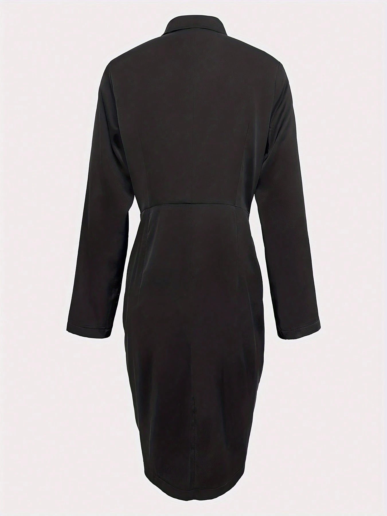 Pleated Button Dress, Elegant Button Fitted Dress, Women Clothing Black - image 3