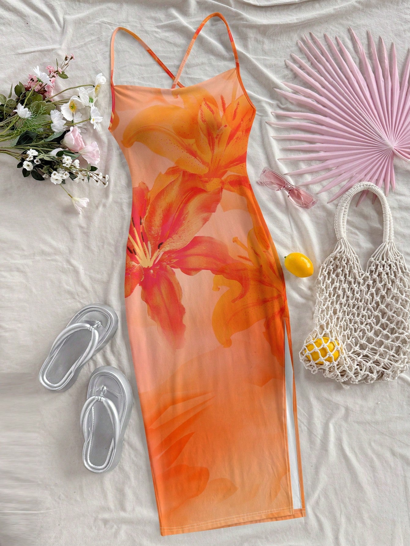 Soleia Orange Lily & Hibiscus Tie Dye Dress, Casual Beach Style, Suitable For Summer & Seaside Suitable For - image 7