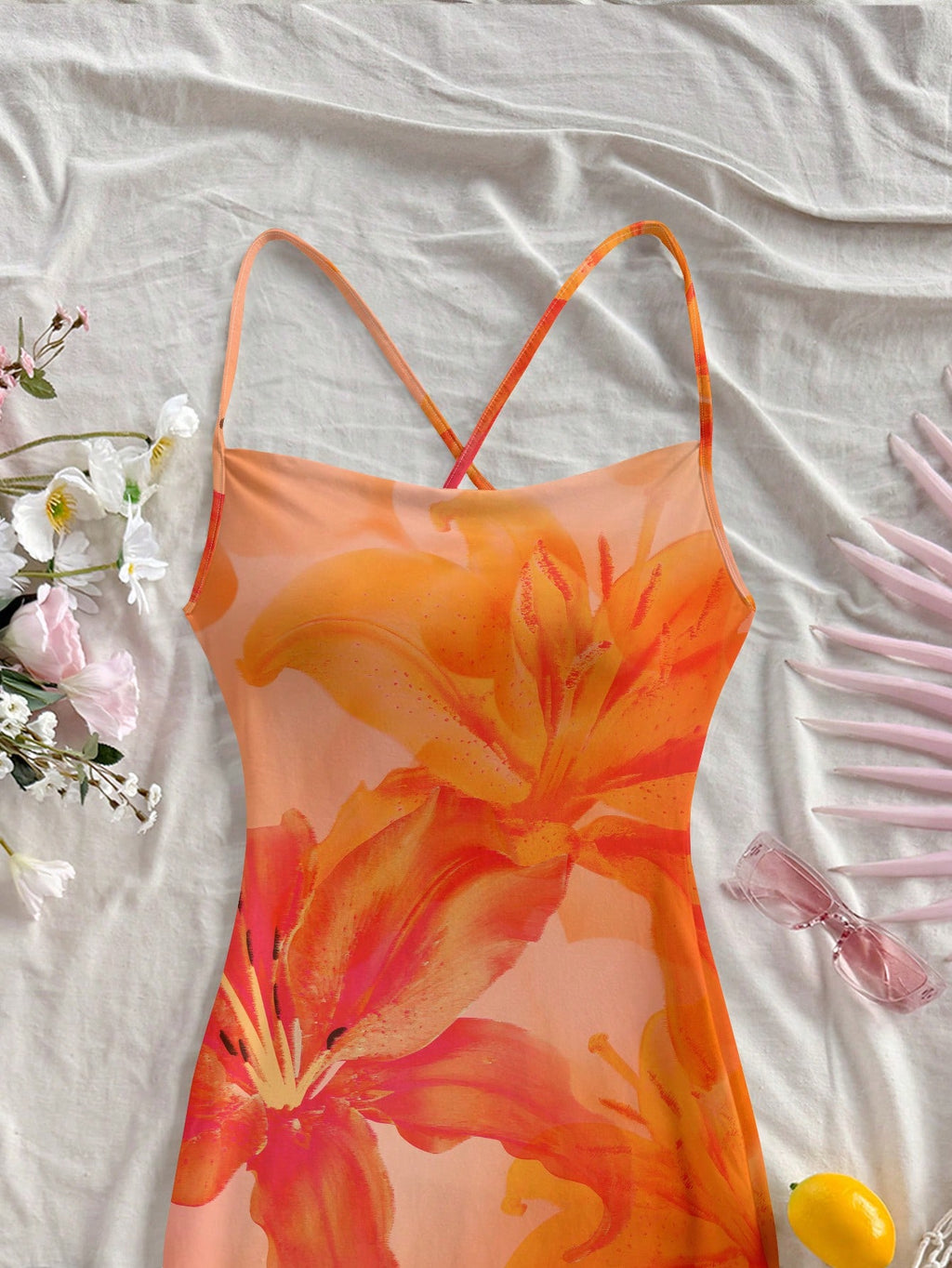 Soleia Orange Lily & Hibiscus Tie Dye Dress, Casual Beach Style, Suitable For Summer & Seaside Suitable For - image 20