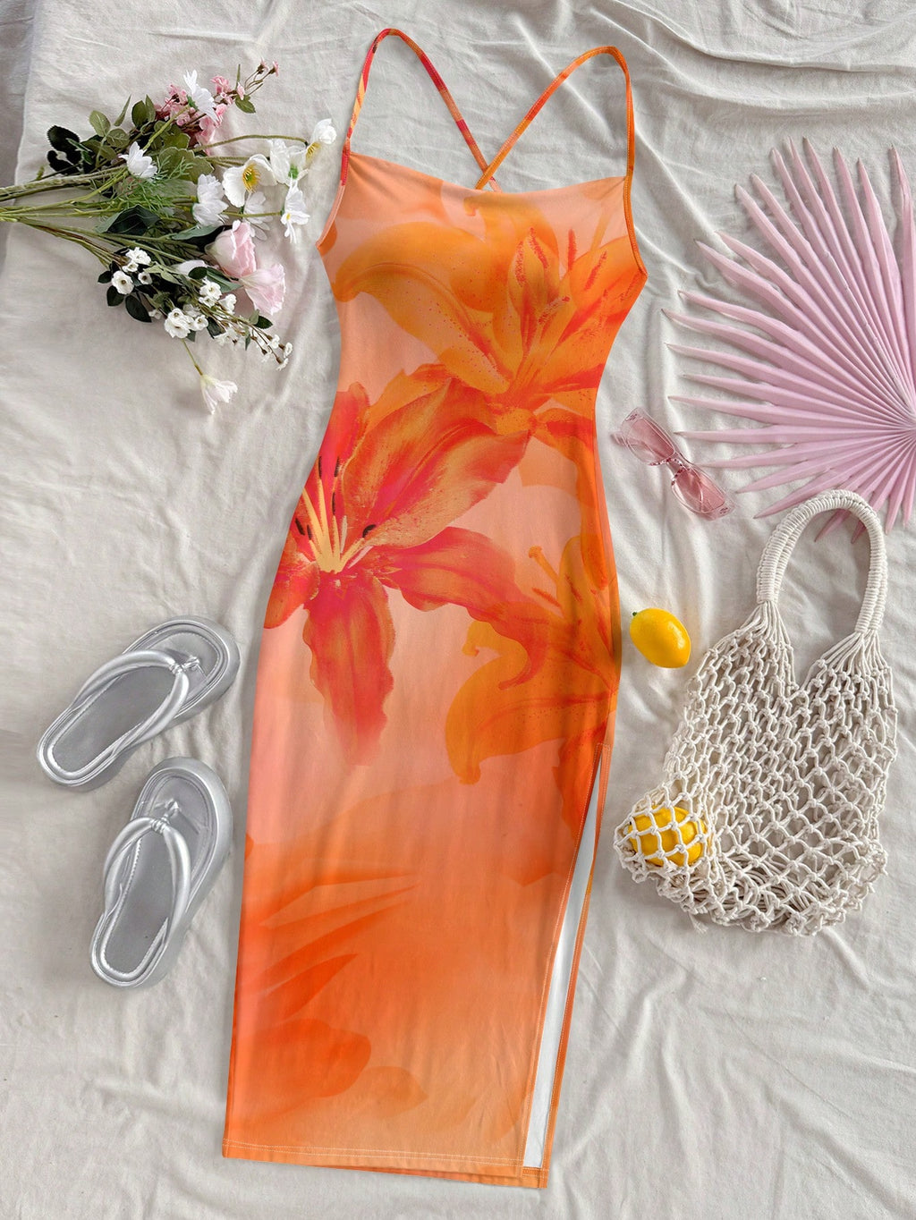 Soleia Orange Lily & Hibiscus Tie Dye Dress, Casual Beach Style, Suitable For Summer & Seaside Suitable For - image 10