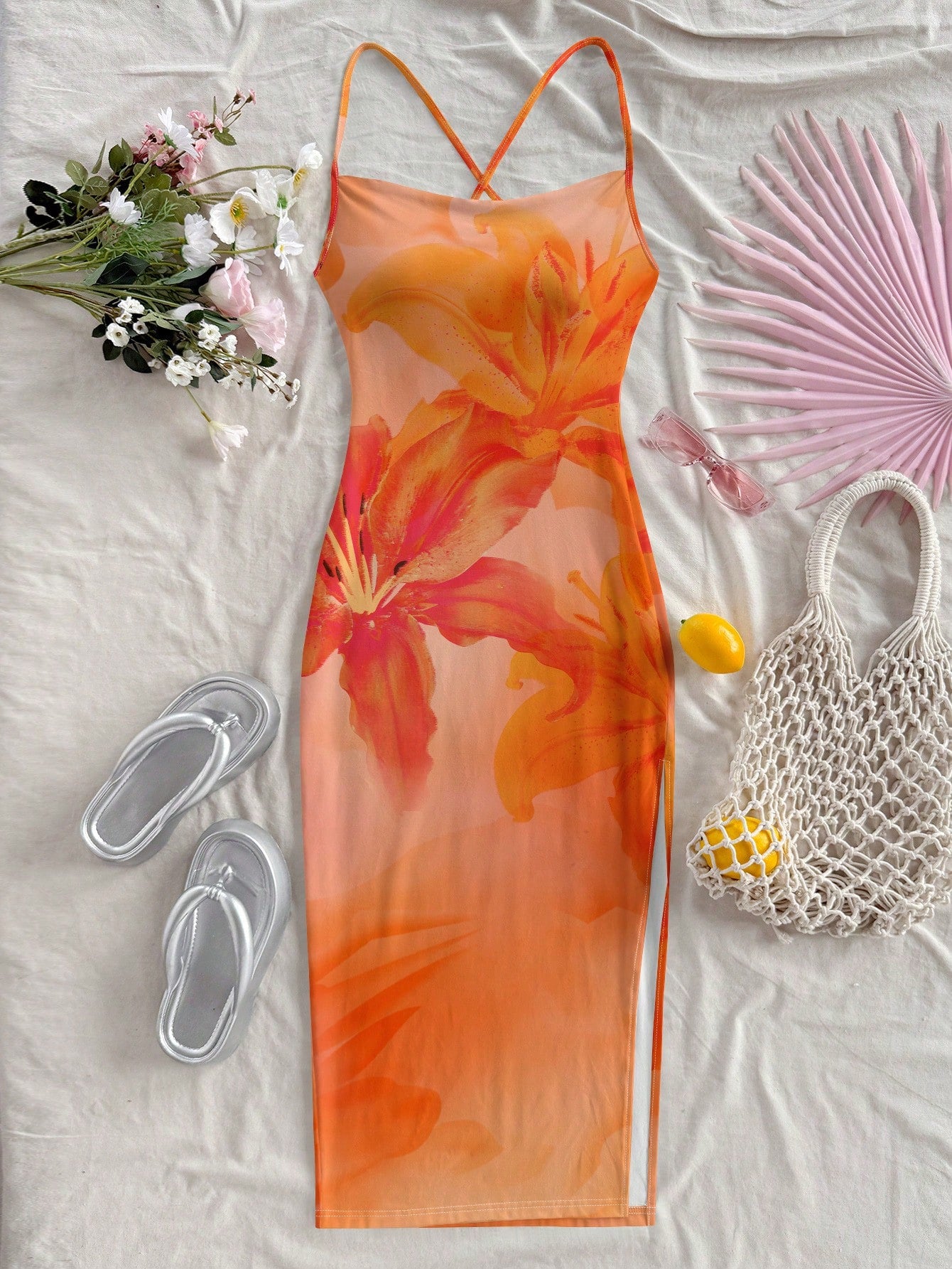 Soleia Orange Lily & Hibiscus Tie Dye Dress, Casual Beach Style, Suitable For Summer & Seaside Suitable For - image 18