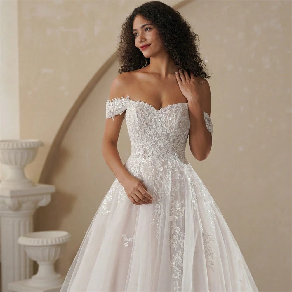 BEPEITHY Off The Shoulder Champagne Inside Ivory Outside Beach Wedding Dresses 2025 Sleeveless Court Train - image 3