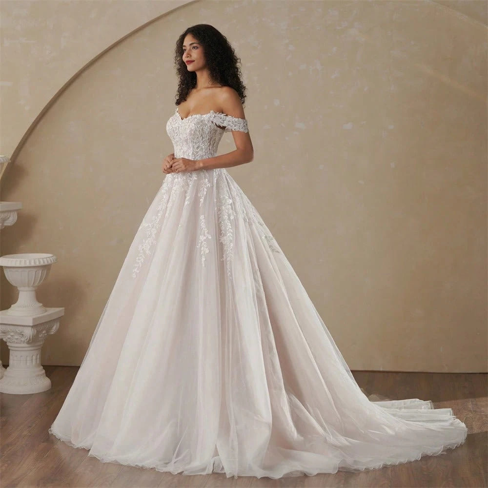 BEPEITHY Off The Shoulder Champagne Inside Ivory Outside Beach Wedding Dresses 2025 Sleeveless Court Train - image 4