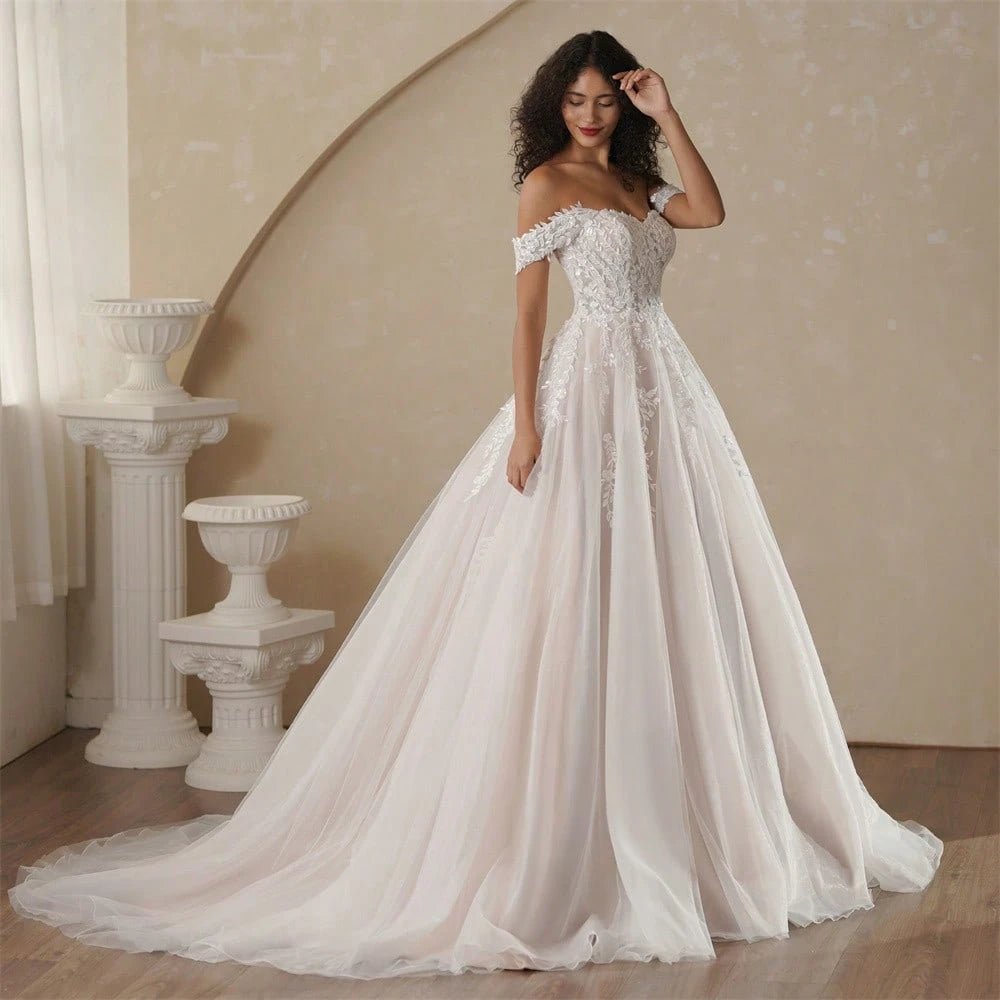 BEPEITHY Off The Shoulder Champagne Inside Ivory Outside Beach Wedding Dresses 2025 Sleeveless Court Train - image 5