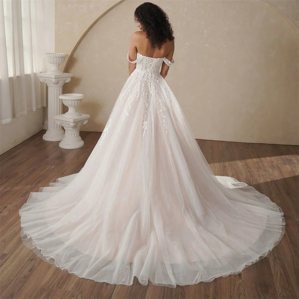 BEPEITHY Off The Shoulder Champagne Inside Ivory Outside Beach Wedding Dresses 2025 Sleeveless Court Train - image 6