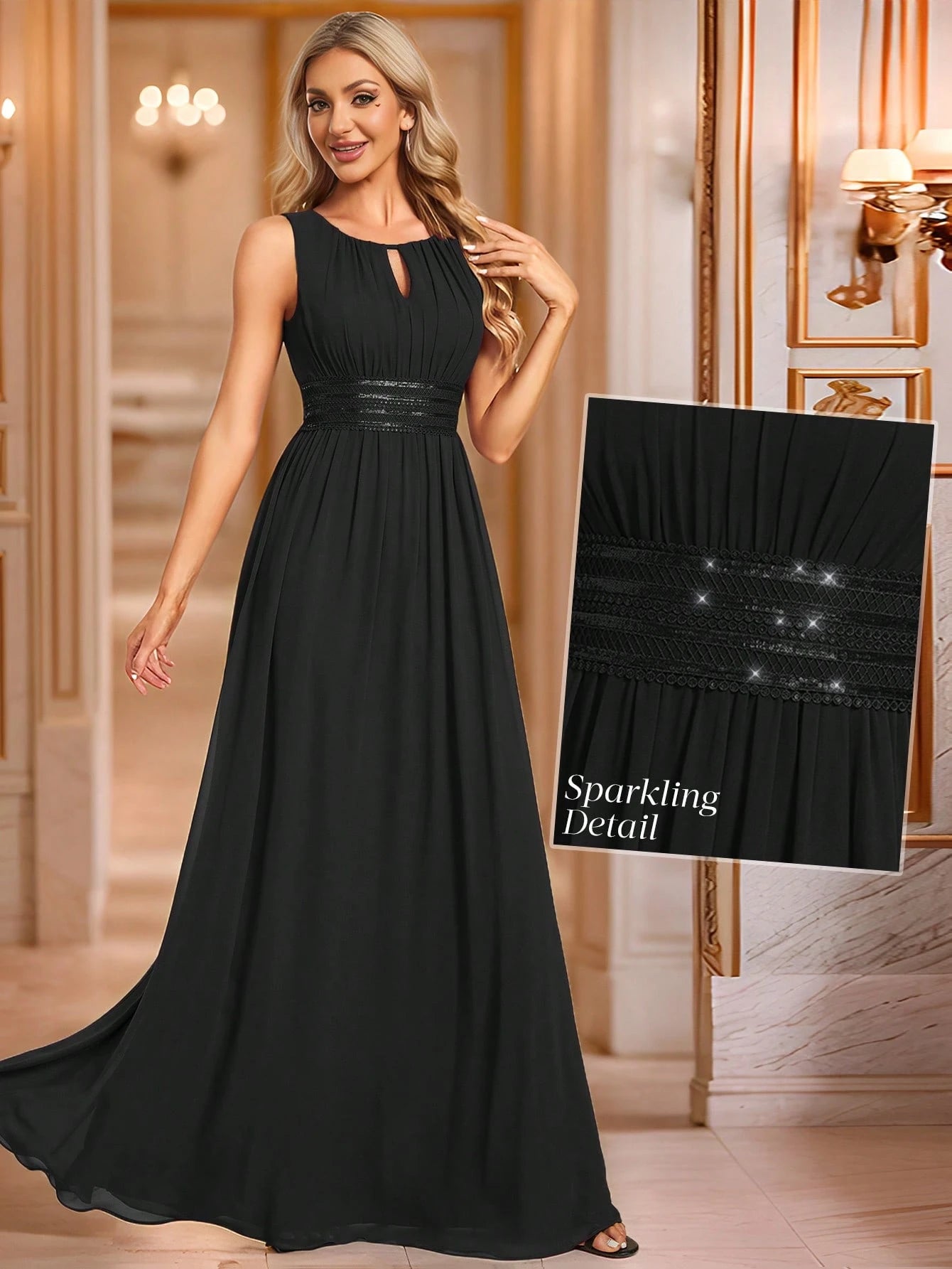 Romantic Chiffon Backless Ruffle Detail Light Blue Bridesmaid Dress,