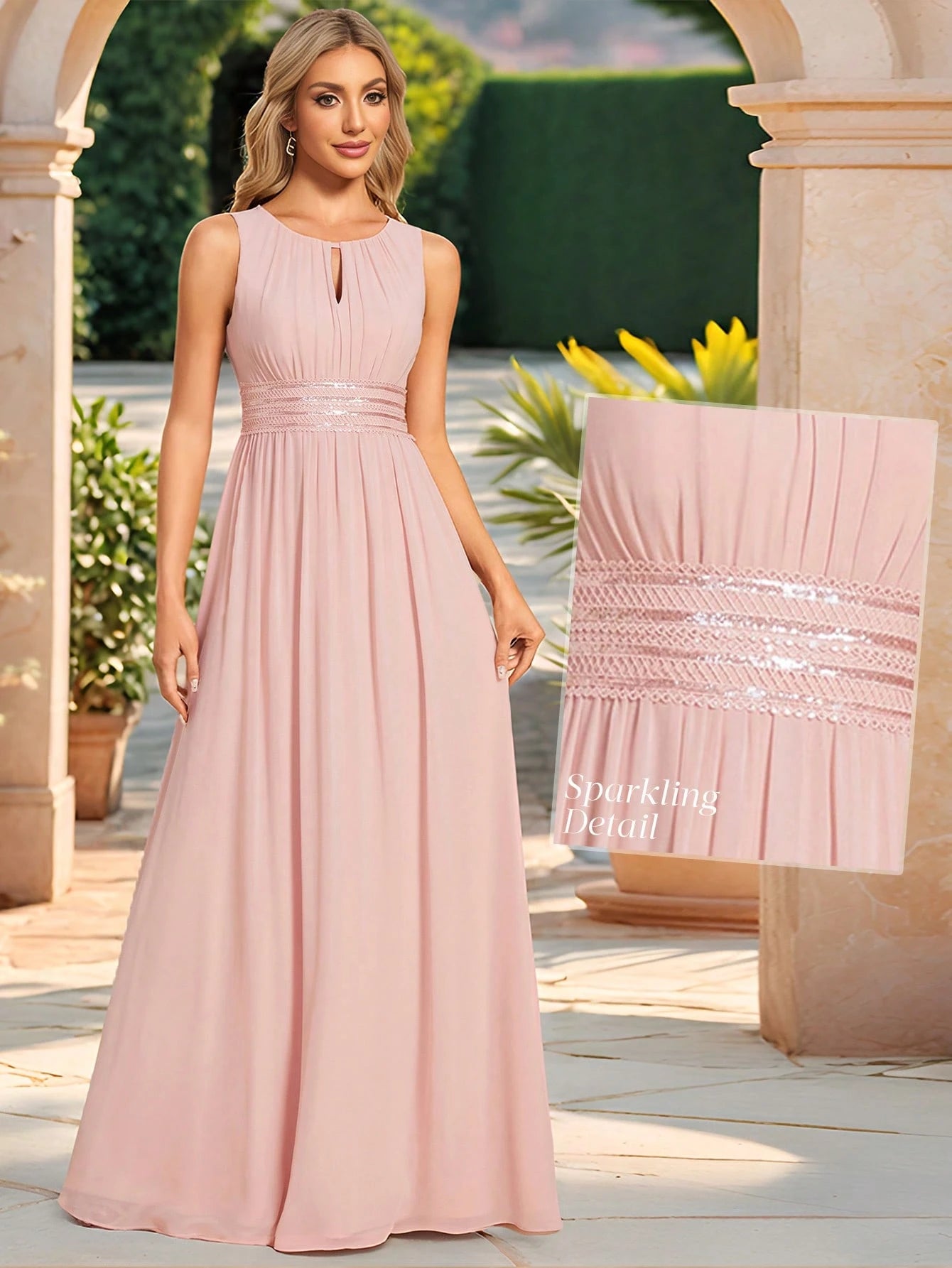 Romantic Chiffon Backless Ruffle Detail Light Blue Bridesmaid Dress, Semi-Formal Wedding Guest Dress, - image 14