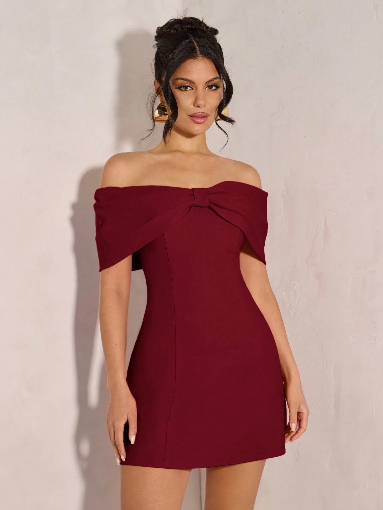 BAE Women's Elegant Open Shoulder Bowknot Cocktail Dress, Suitable For Party, Date Night, Clubbing In Autumn - image 16
