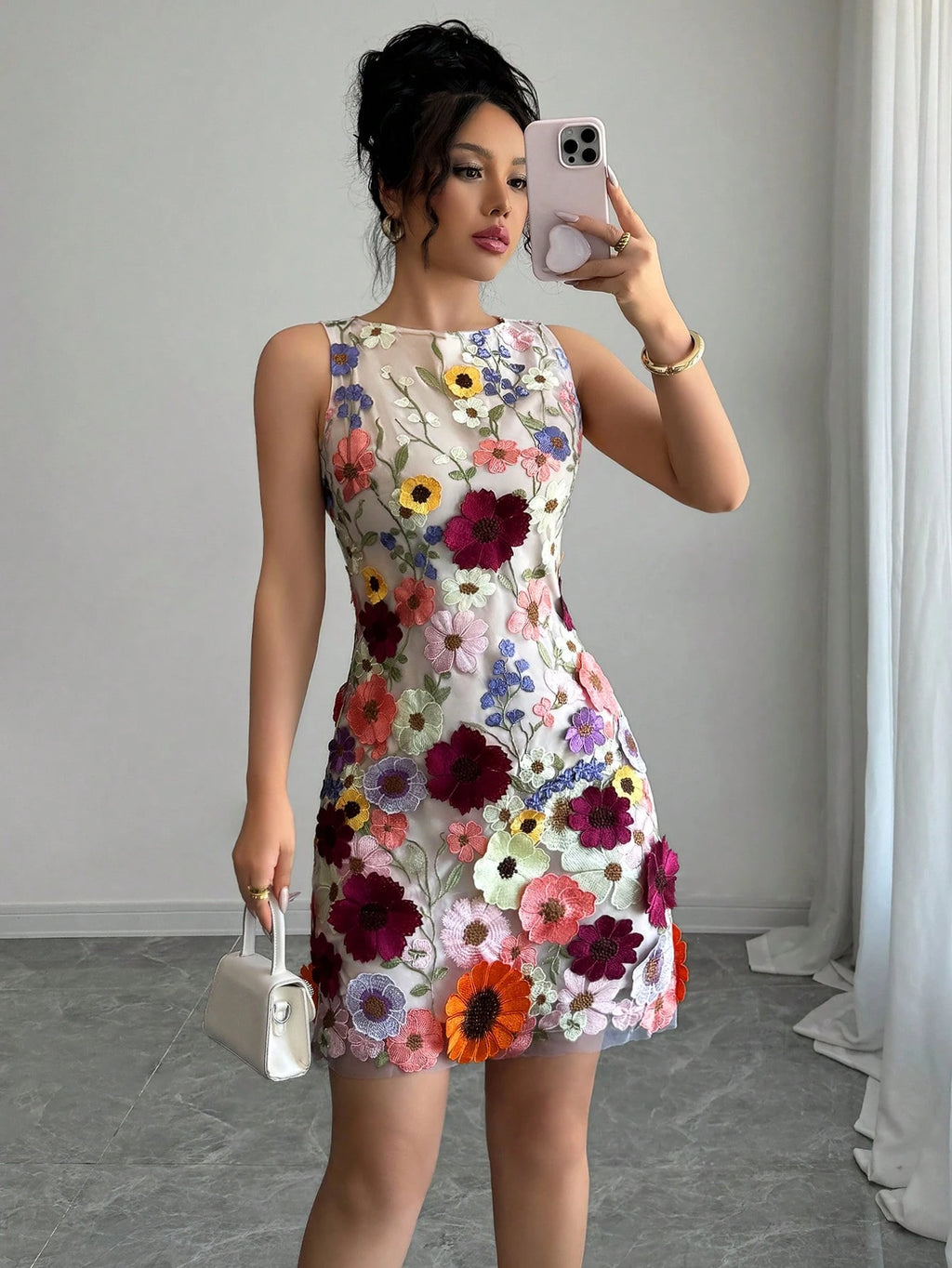 Rafferiza Women Round Neck Sleeveless Elegant Floral Bodycon Mini Dress - image 17