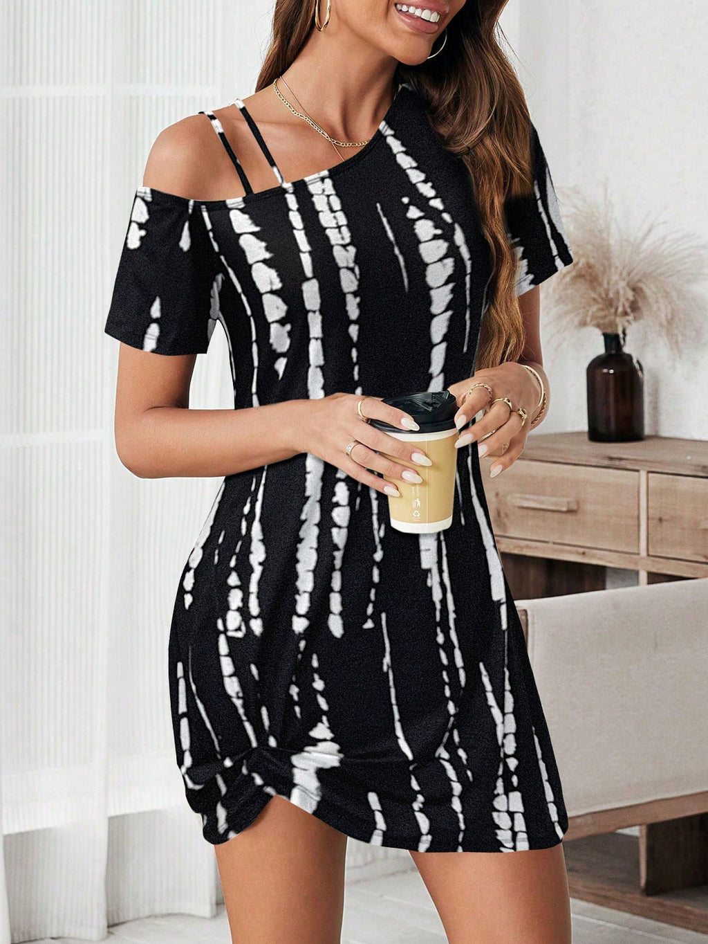 Wildy Women's Summer Casual Country Western Graphic Mini Dress, Black