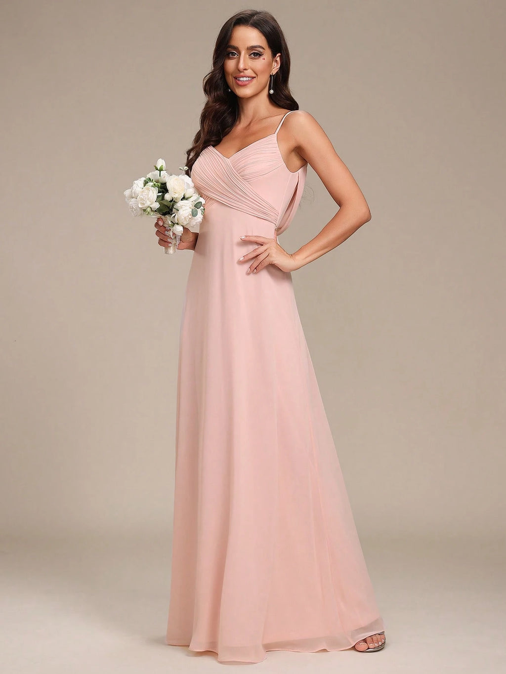 EVERPRETTY Spring Chiffon Spaghetti Strap Backless Pleated Pink Bridesmaid Dress, Elegant Wedding Guest Dress - image 6