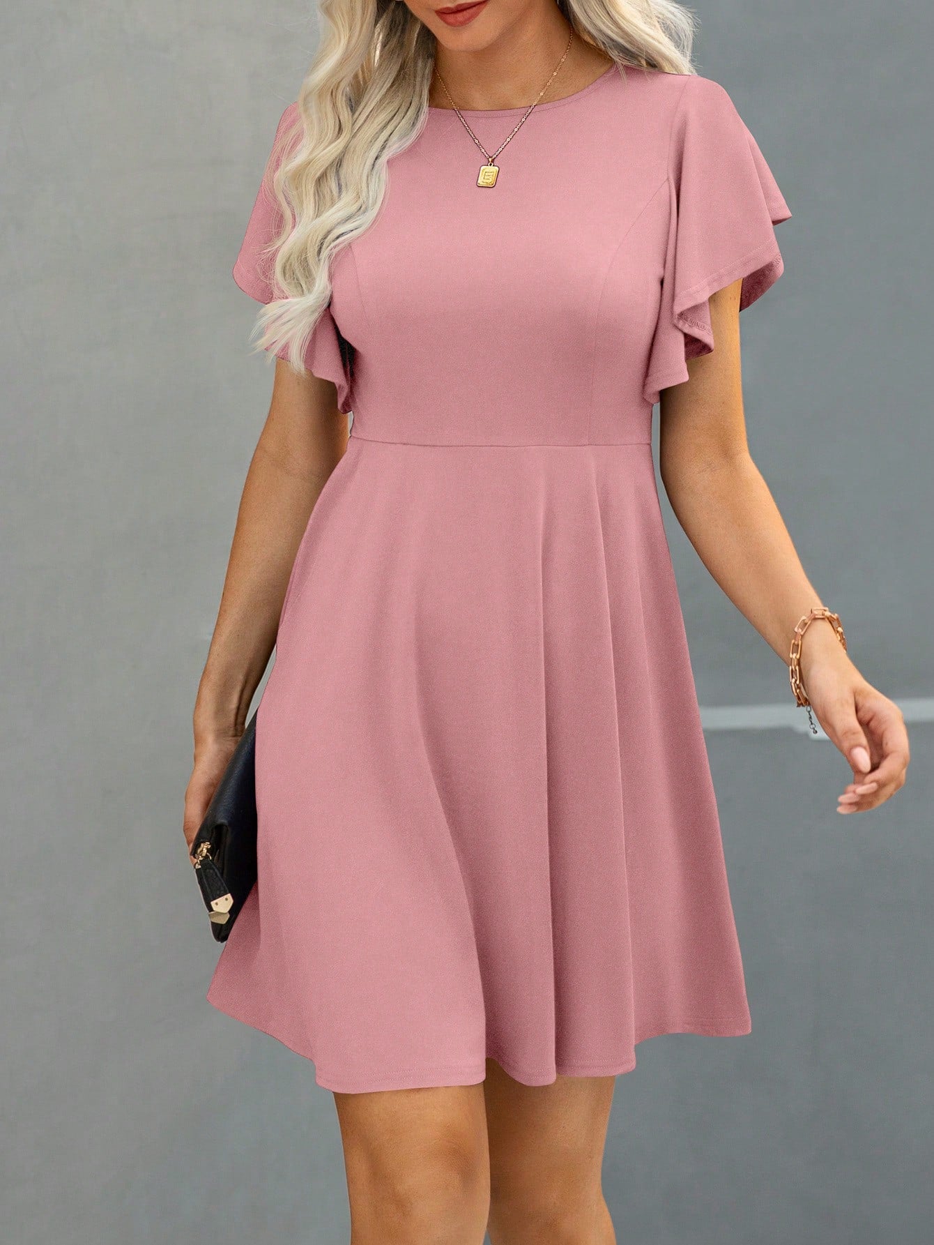 Clasi Solid Butterfly Sleeve A-line Dress