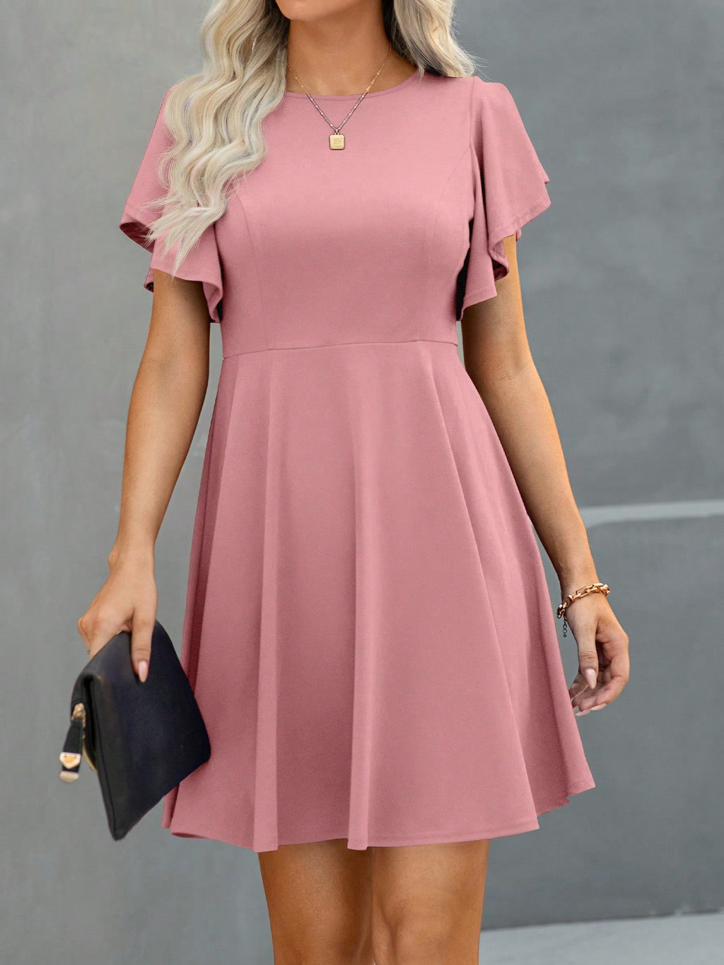 Clasi Solid Butterfly Sleeve A-line Dress