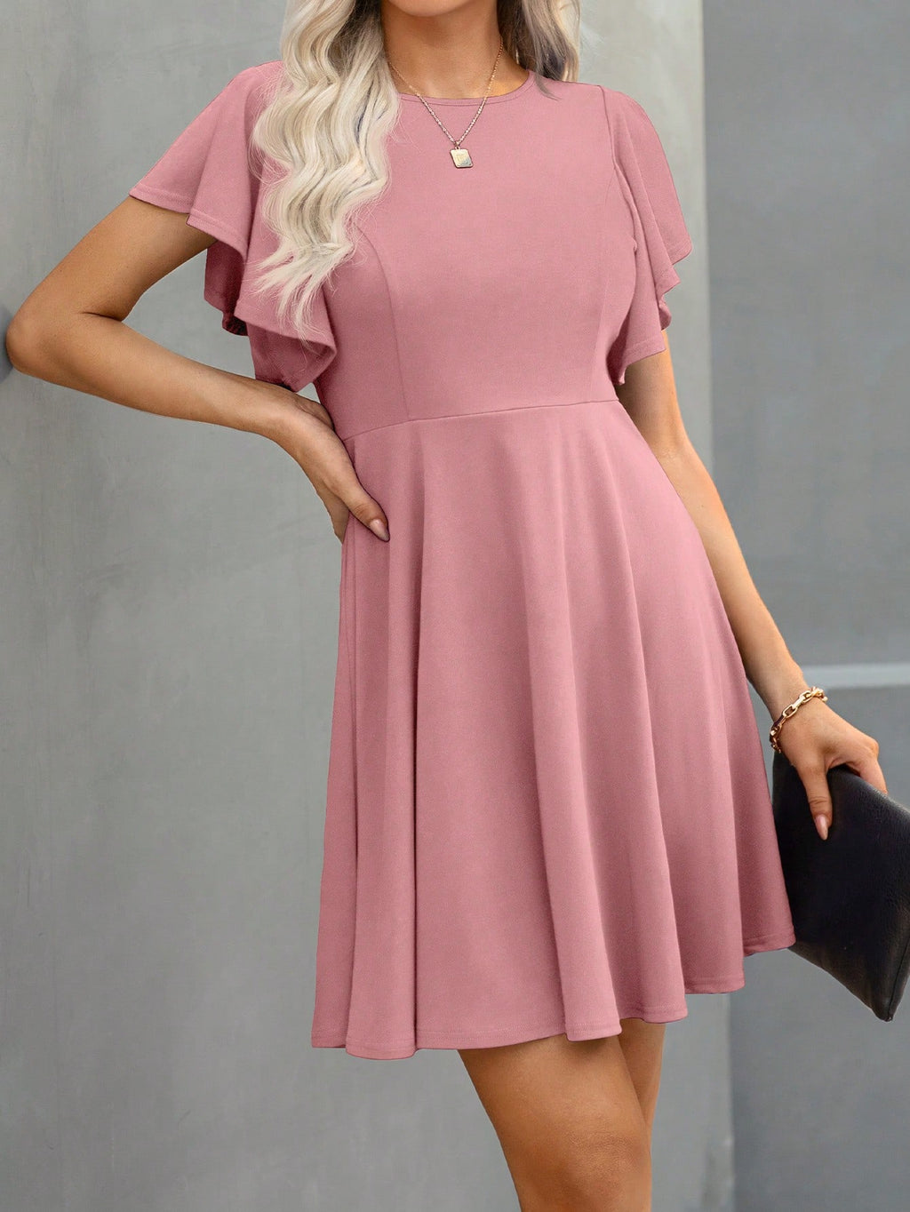 Clasi Solid Butterfly Sleeve A-line Dress