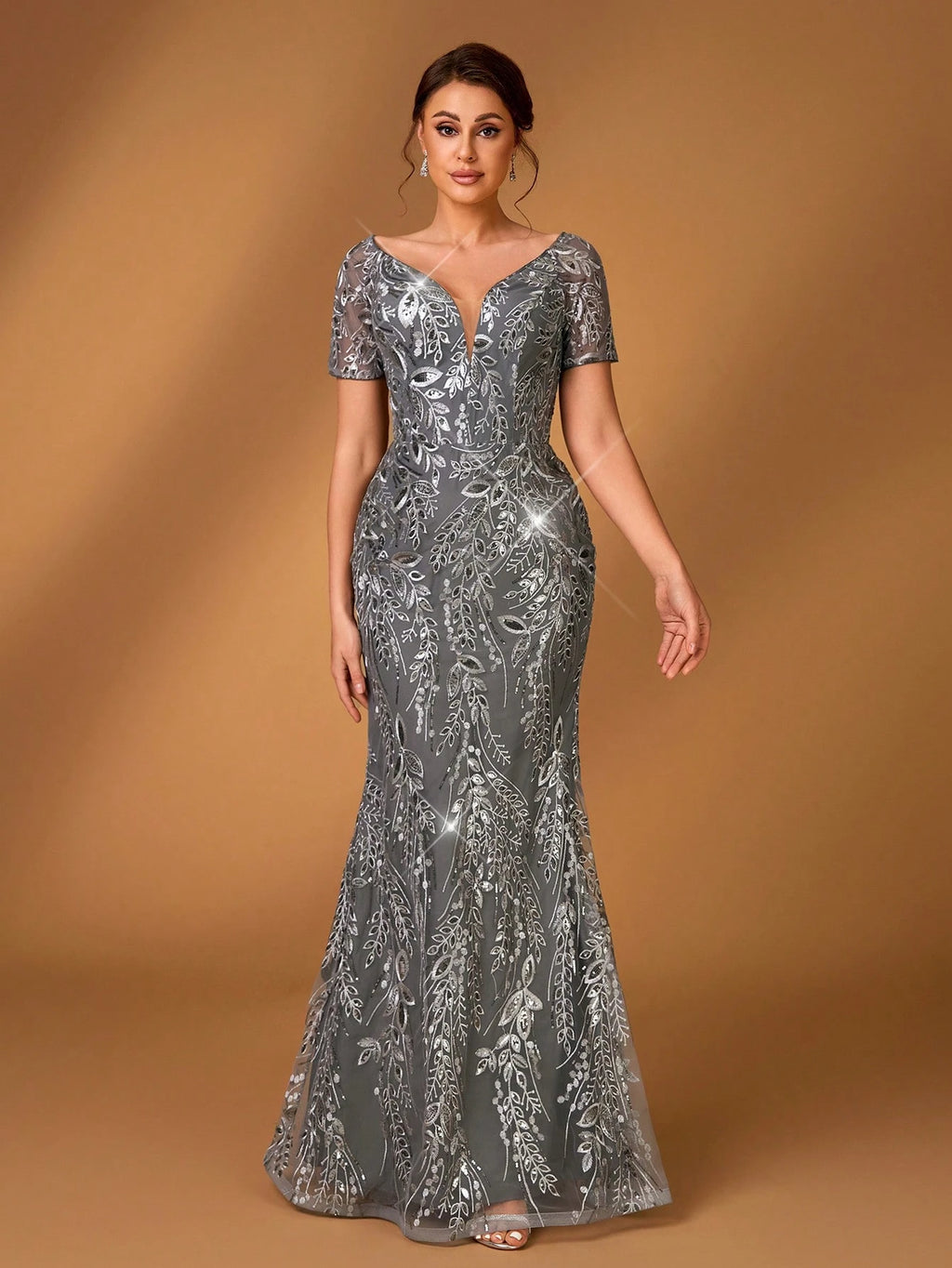 Serin Women's Elegant Sage Green Winter Formal Evening Wedding Dress,Sequins Embroidery One Shoulder Slim - image 6