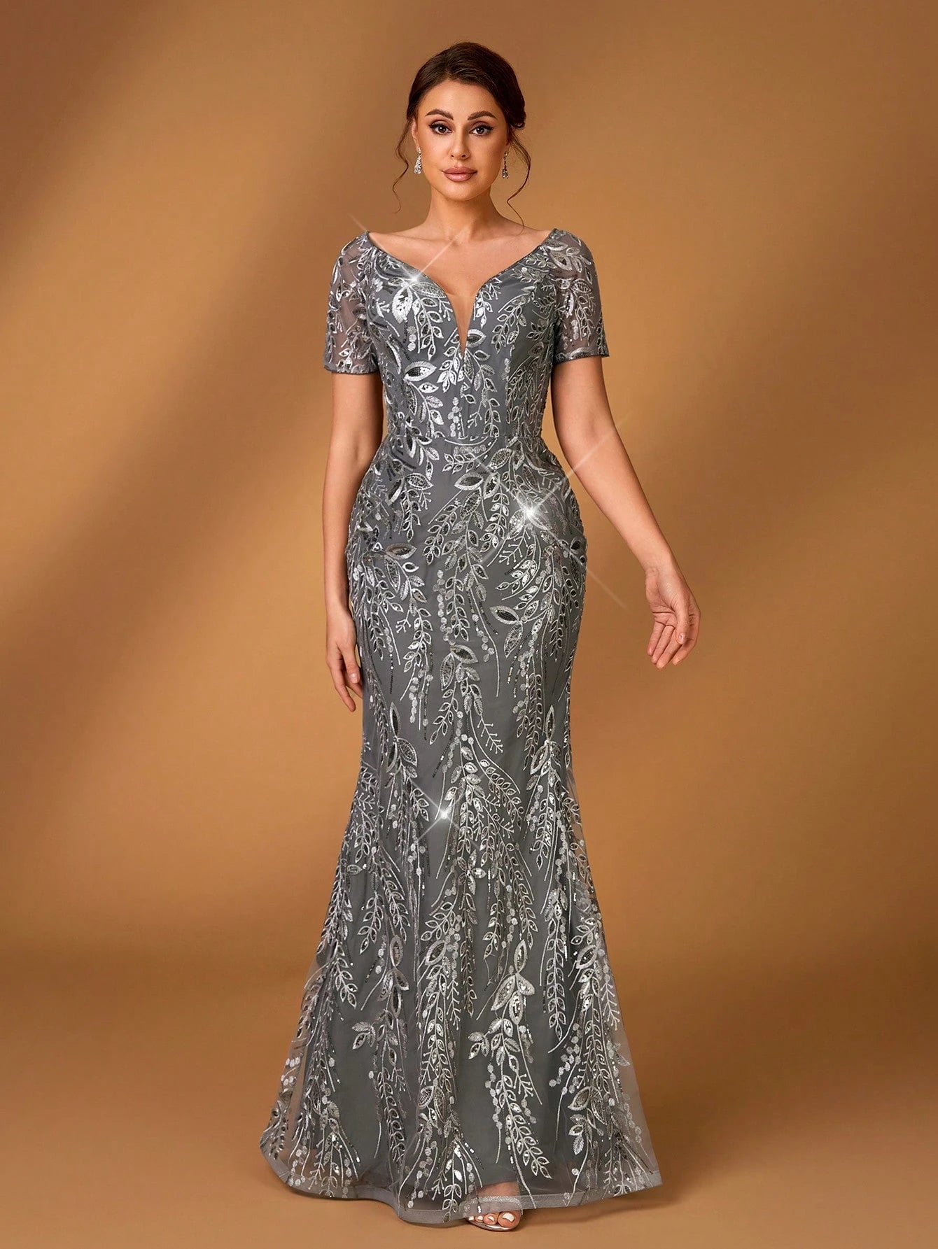 Serin Women's Elegant Sage Green Winter Formal Evening Wedding Dress,Sequins Embroidery One Shoulder Slim - image 6