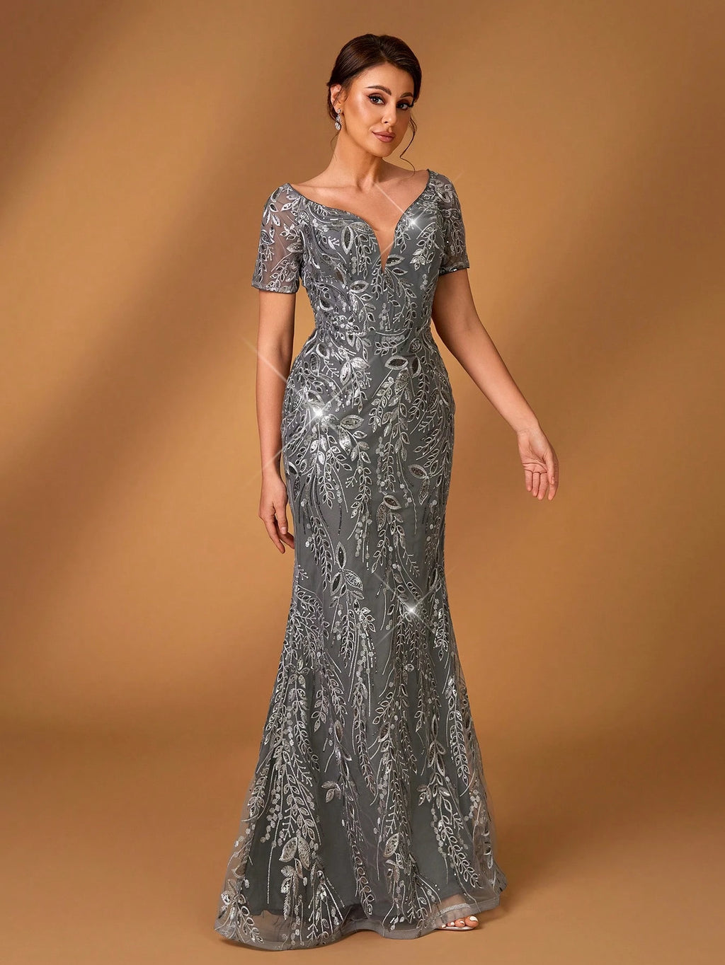 Serin Women's Elegant Sage Green Winter Formal Evening Wedding Dress,Sequins Embroidery One Shoulder Slim - image 7