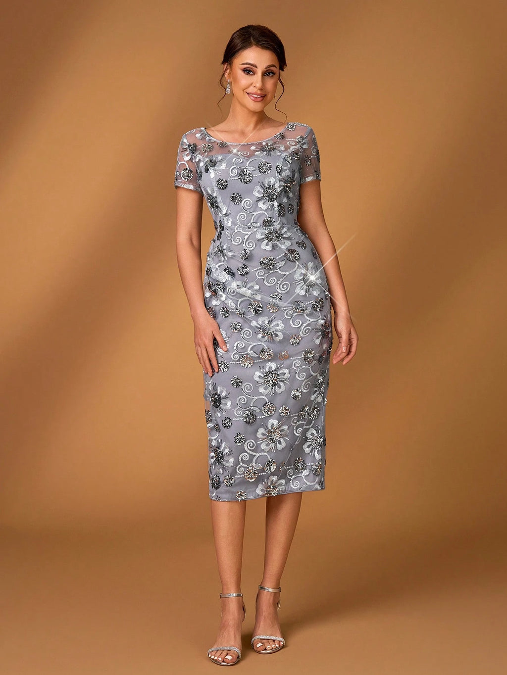 Serin Summer Elegant Gray Evening Wedding Dress,Gorgeous Luxury Sequin Embroidery Round Neck Cap Sleeve - image 13