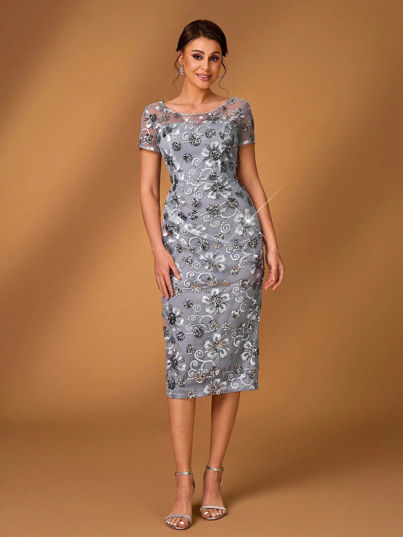 Serin Summer Elegant Gray Evening Wedding Dress,Gorgeous Luxury Sequin Embroidery Round Neck Cap Sleeve - image 13