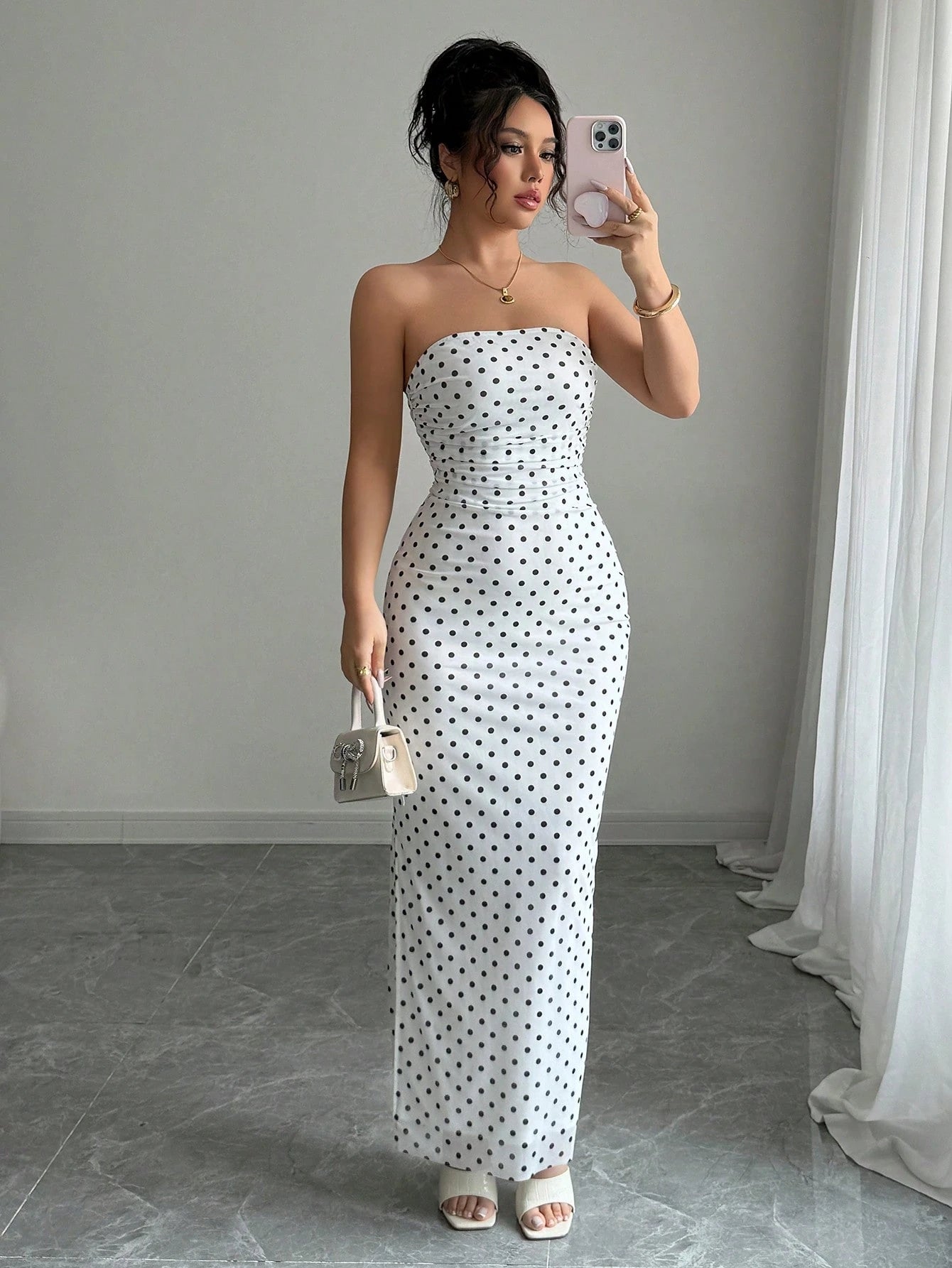 Ladies' Tie Dye Strapless Dress With Side Slit Hem Maxi