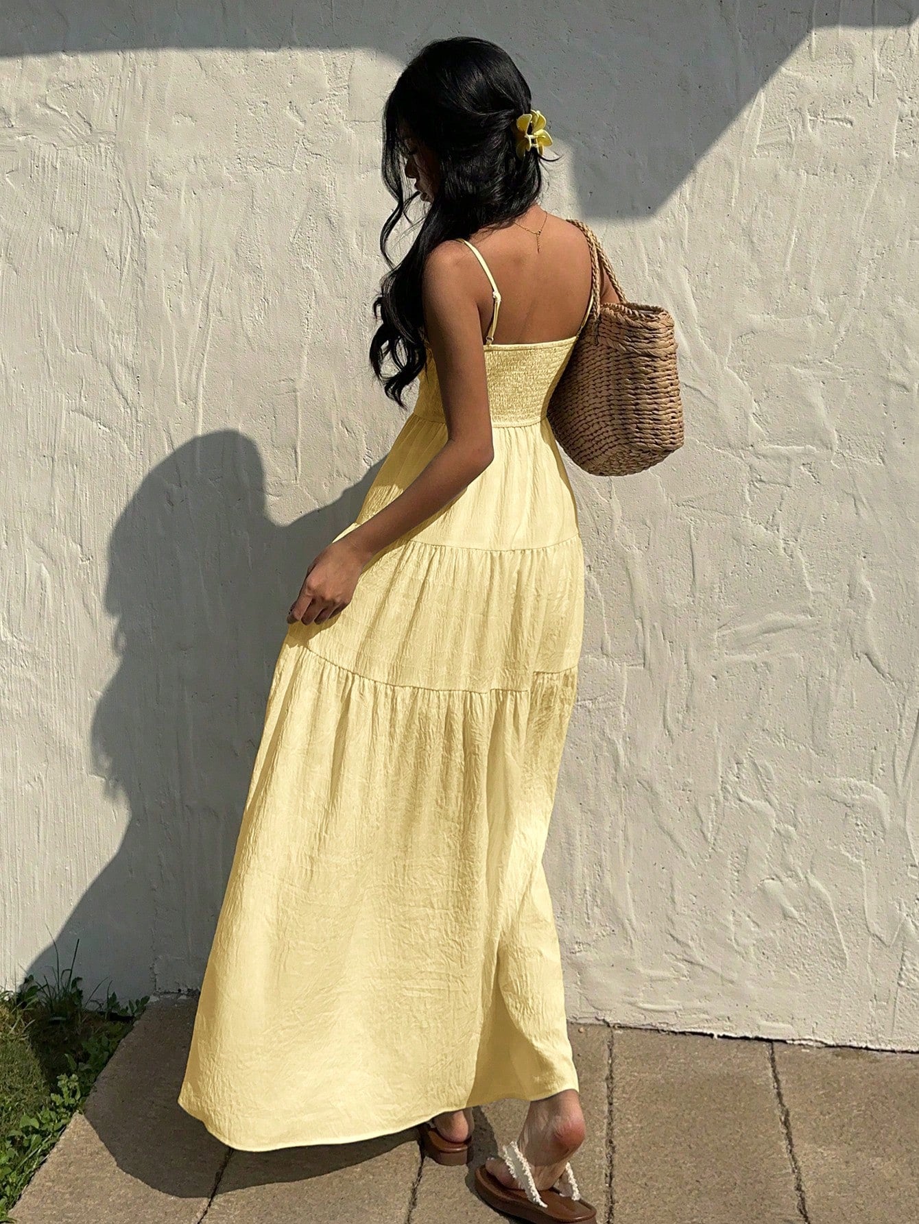 Sunnyshic Light Apricot Textured Fabric Pleated Tube Top Wide Loose
