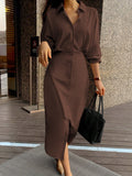 Women's Elegant Solid Color Shirt Dress, Long Sleeve Button Front