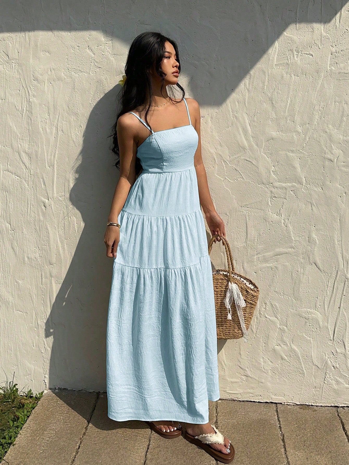 Sunnyshic Light Apricot Textured Fabric Pleated Tube Top Wide Loose