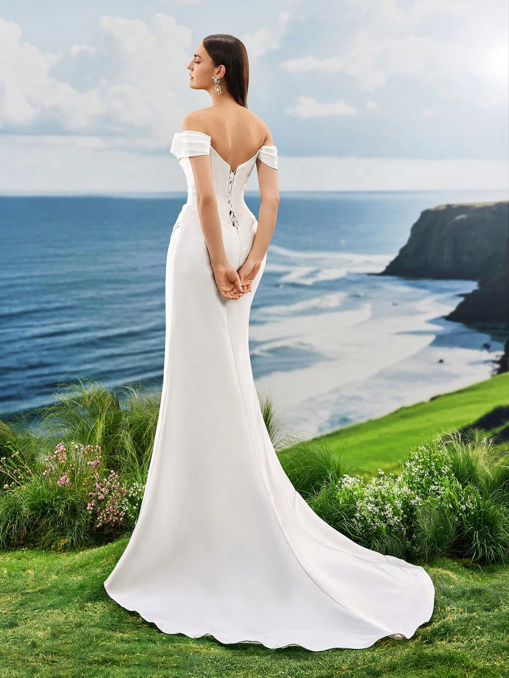 Elegant Florence Minimalist Slit Mermaid White Wedding Dress, Suitable For Brides, Formal Galas, Balls, - image 2