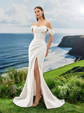 Elegant Florence Simple Split Thigh Mermaid White Wedding Dress Bridal, Elegant Formal Evening Prom Wedding