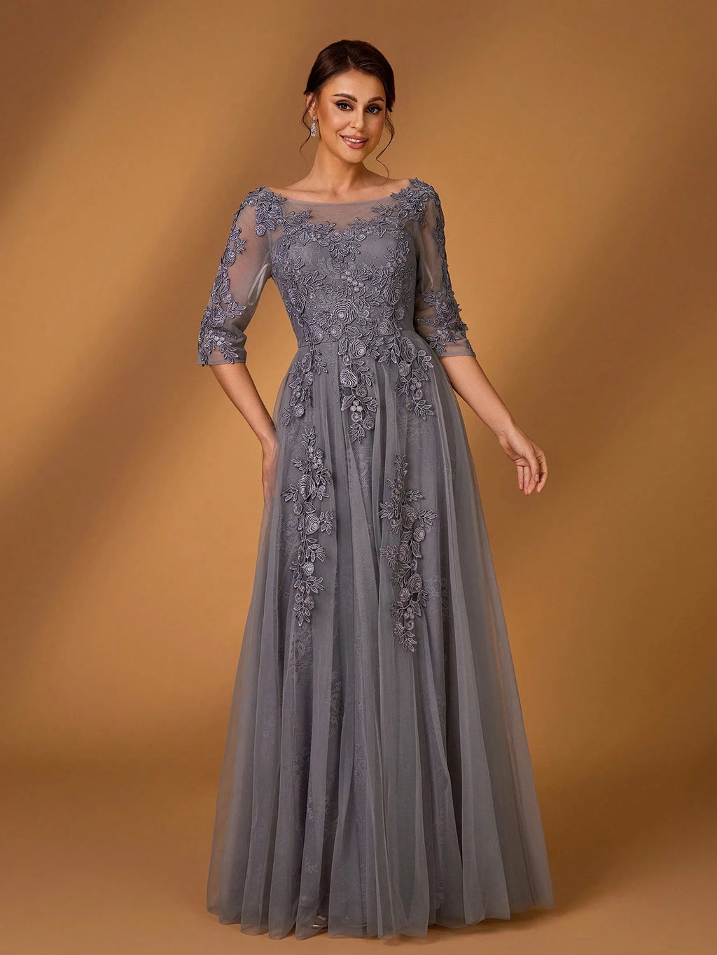 Serin Elegant Dusty Pink Summer Lace Splicing Mesh A-Line Dress,Luxury Embellished 3/4 Sleeve Mother Of The - image 11
