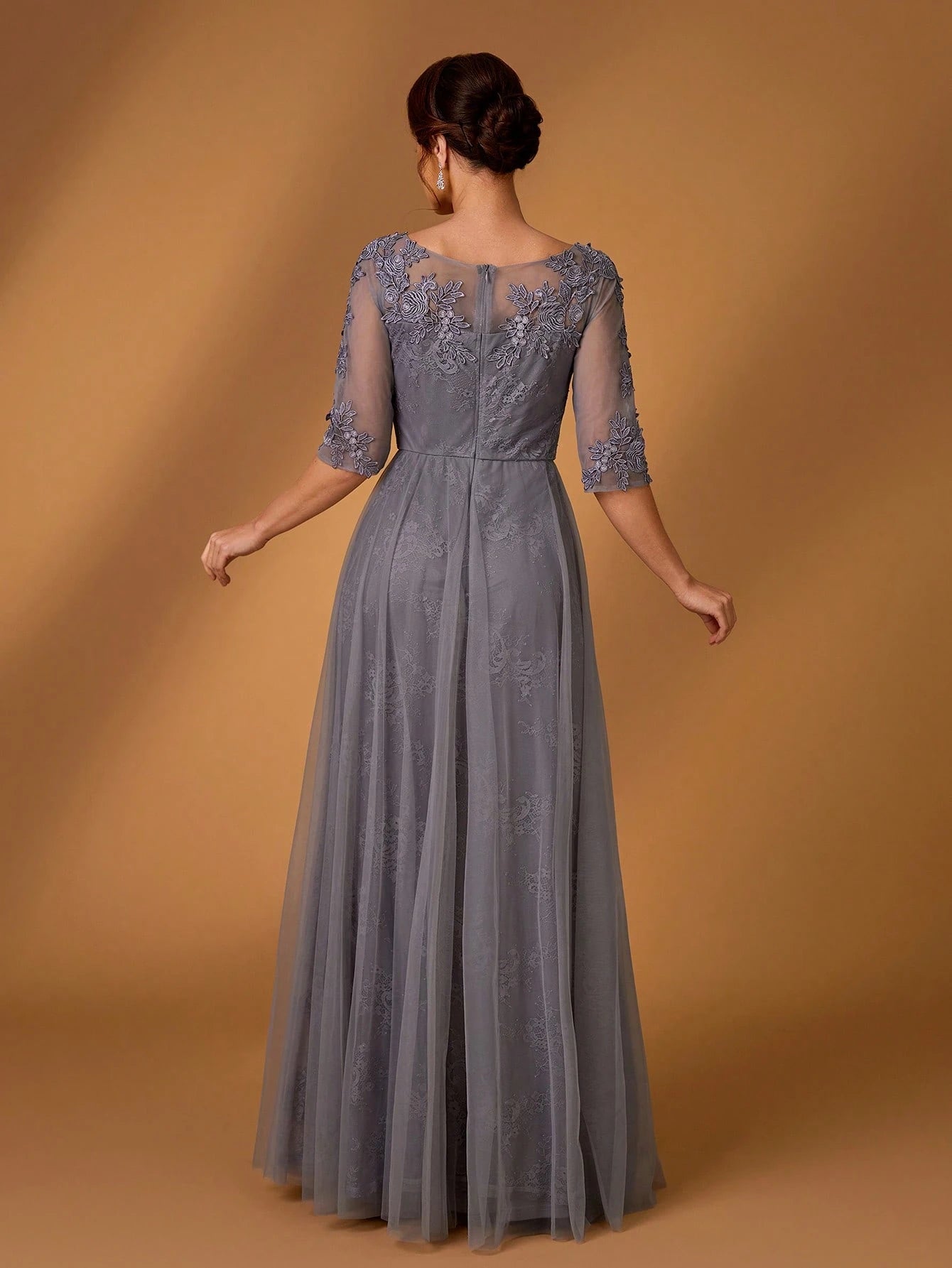 Serin Elegant Dusty Pink Summer Lace Splicing Mesh A-Line Dress,Luxury Embellished 3/4 Sleeve Mother Of The - image 10