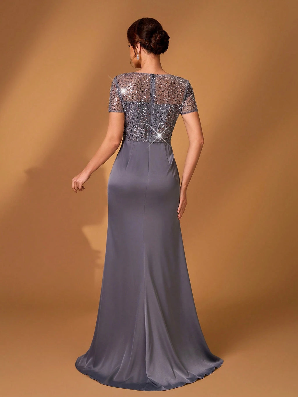 Serin Champagne Gold Summer Formal Elegant Evening Wedding Dress,Embroidered Lace Applique Elastic Satin - image 10