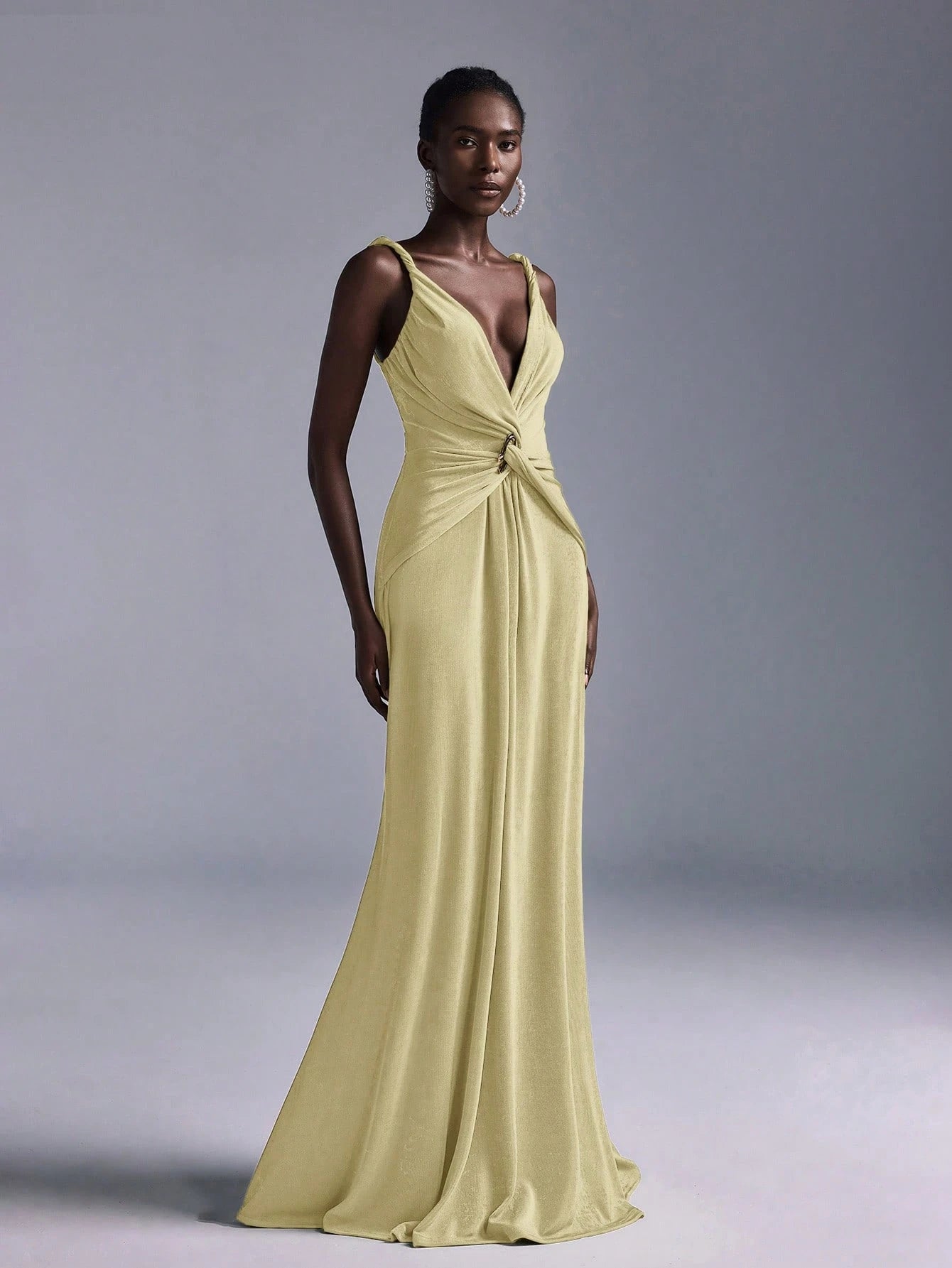 Belle Elegant Olive Green Summer Evening Wedding Bridesmaid Dress, Deep V-Neck Sleeveless Backless Fishtail - image 8
