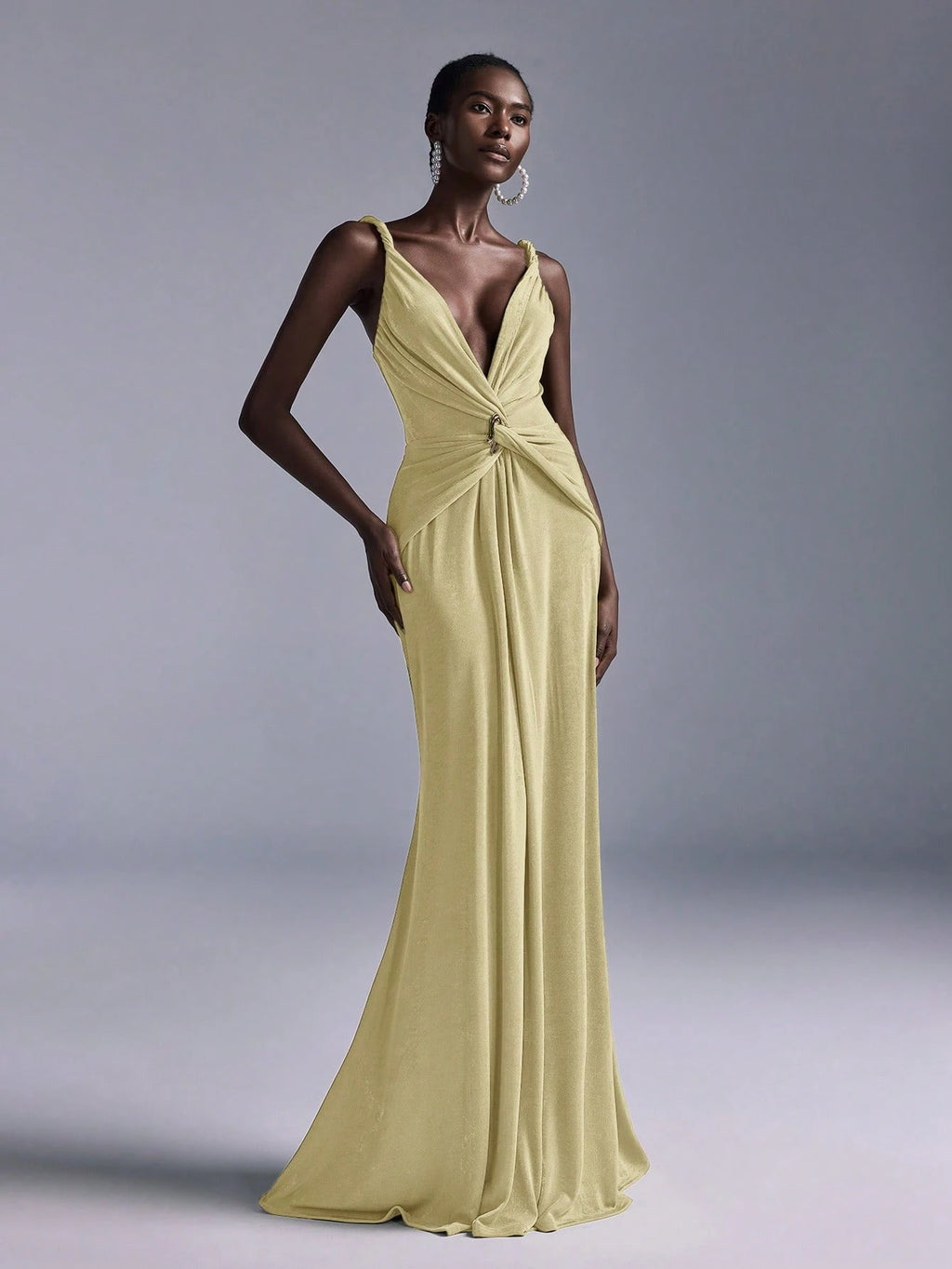 Belle Elegant Olive Green Summer Evening Wedding Bridesmaid Dress, Deep V-Neck Sleeveless Backless Fishtail - image 10