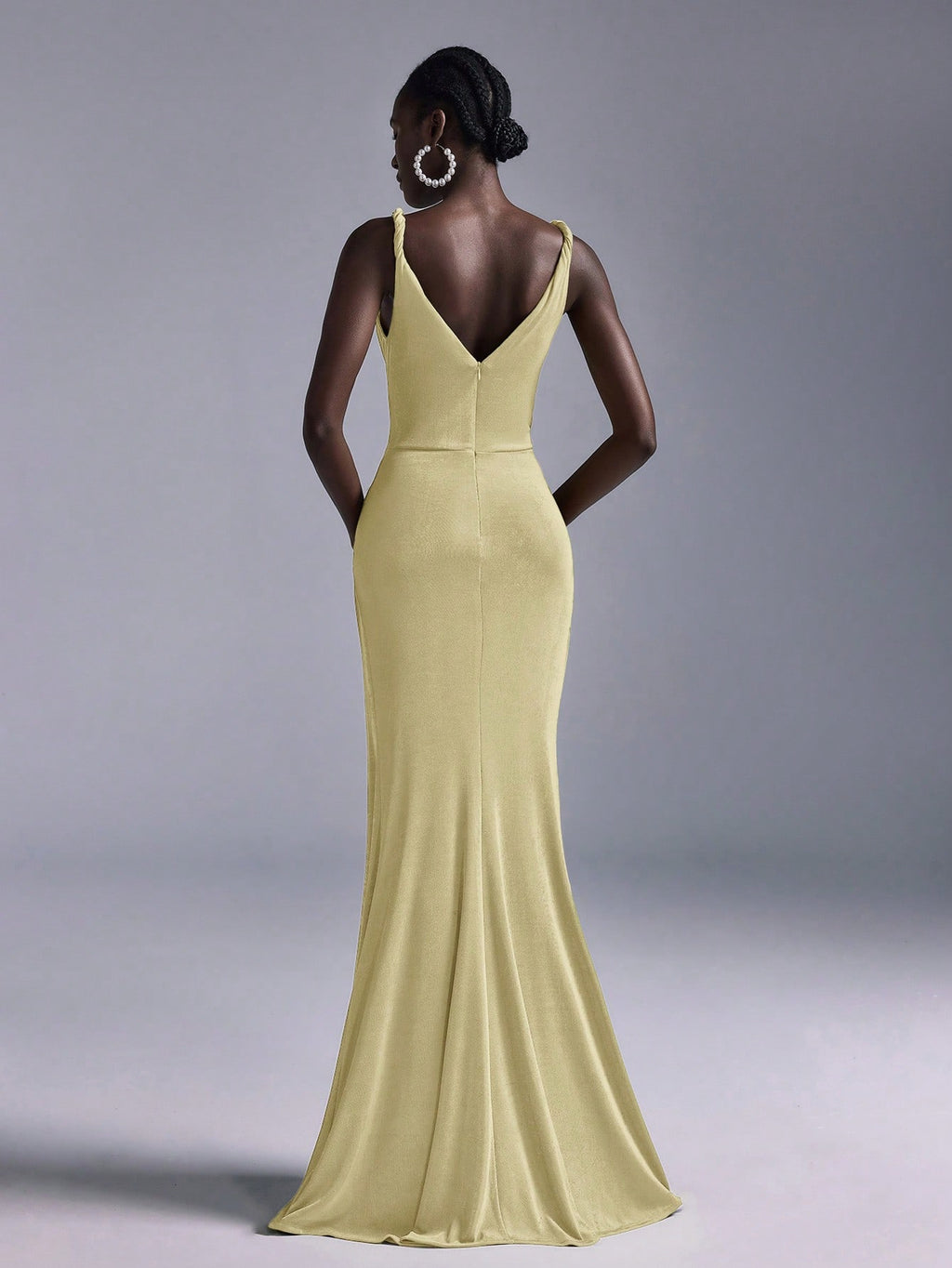 Belle Elegant Olive Green Summer Evening Wedding Bridesmaid Dress, Deep V-Neck Sleeveless Backless Fishtail - image 11