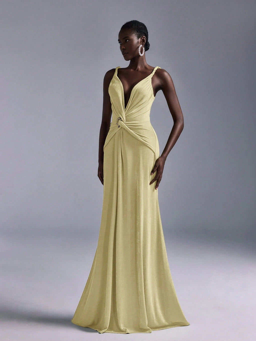 Belle Elegant Olive Green Summer Evening Wedding Bridesmaid Dress, Deep V-Neck Sleeveless Backless Fishtail - image 12