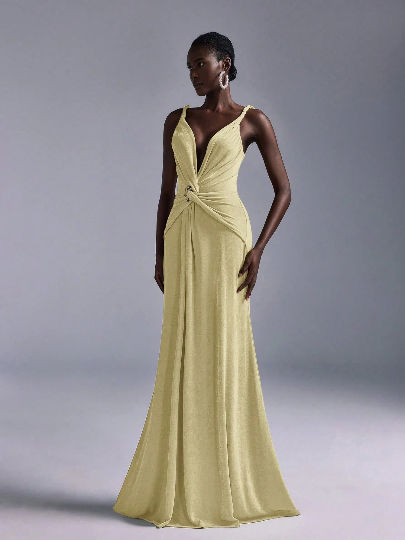 Belle Elegant Olive Green Summer Evening Wedding Bridesmaid Dress, Deep V-Neck Sleeveless Backless Fishtail - image 12