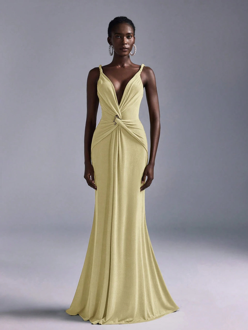 Belle Elegant Olive Green Summer Evening Wedding Bridesmaid Dress, Deep V-Neck Sleeveless Backless Fishtail - image 14
