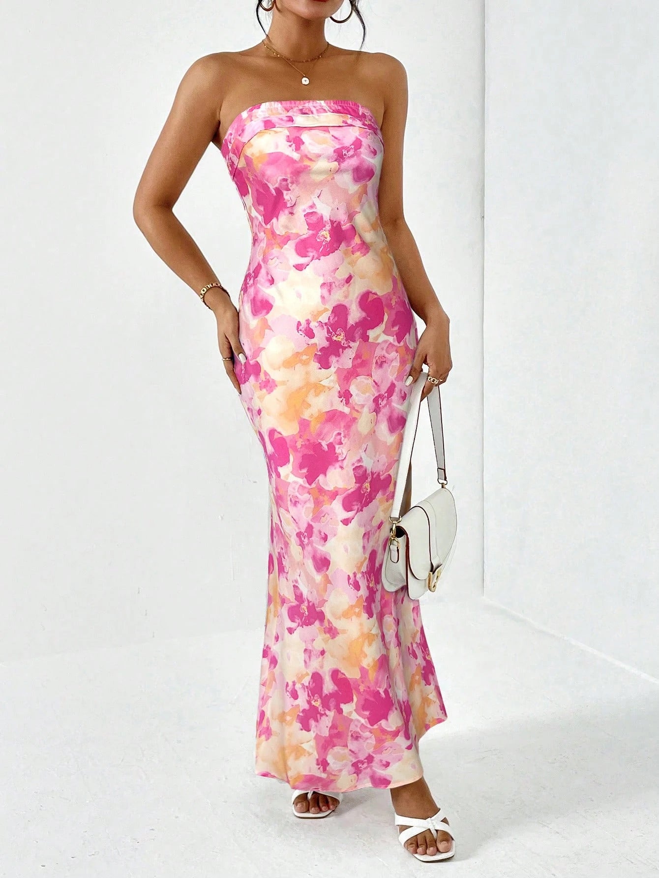 Firerie Spring Break Floral Print Draped Backless Tube Long Summer Dress,Summer Dresses For Women - image 17